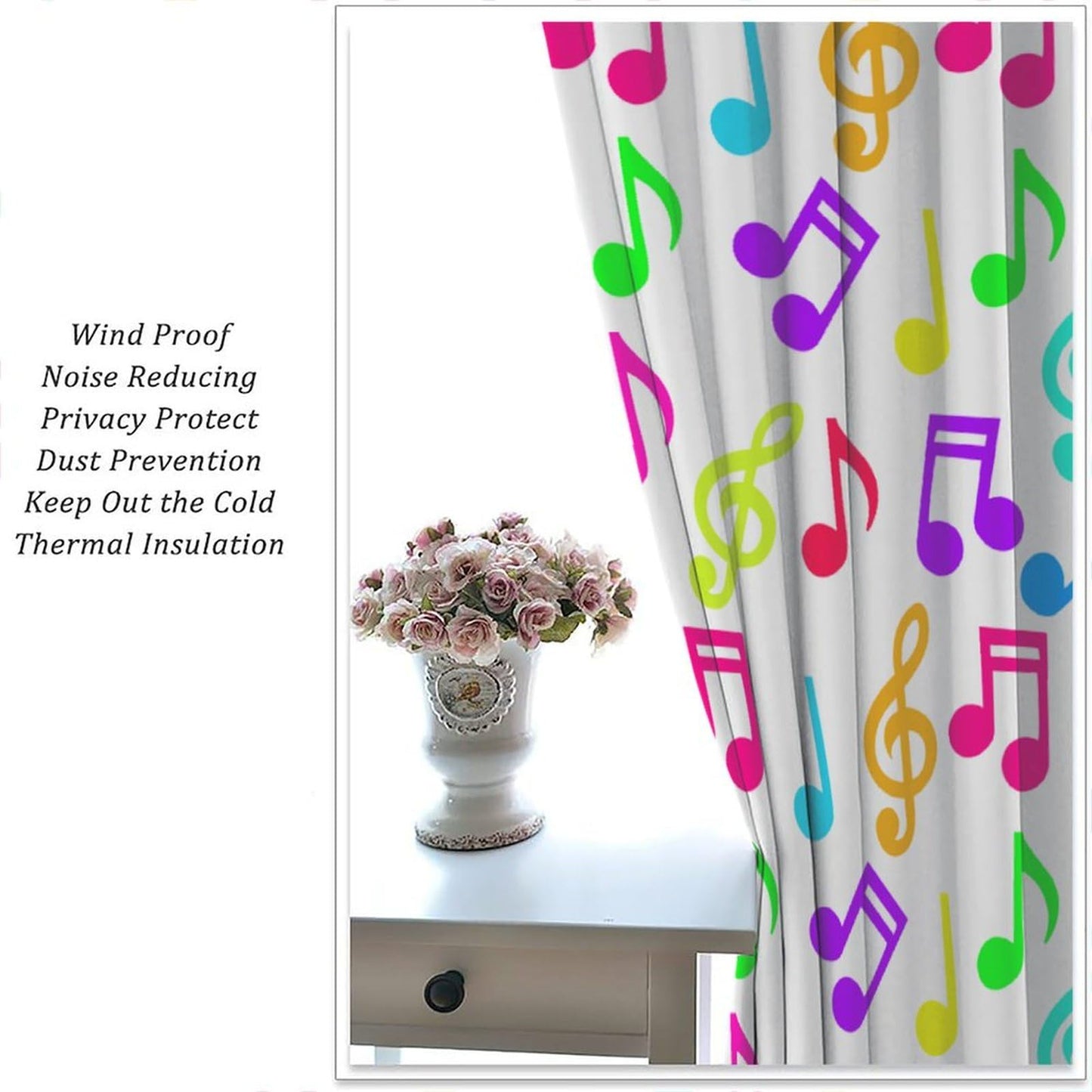 Focusbrite Music Curtains,Colorful Music Equalizer Note Pattern for Bedroom Living Room Music Room Study Window Drapes Set 2 Panels,42x45 Inches