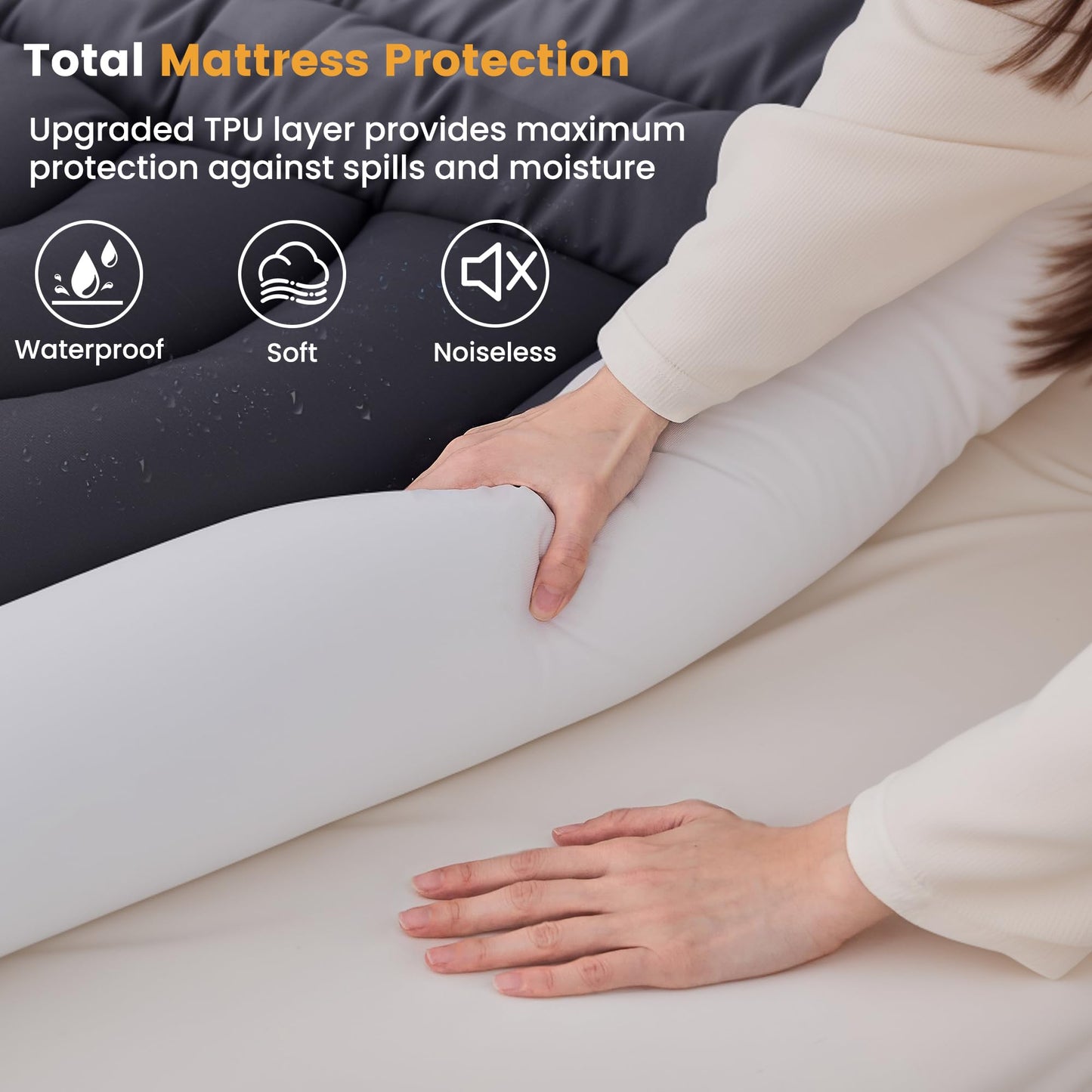 Waterproof Queen Mattress Pad, Noiseless Mattress Protector with 8"-21" Deep Pocket, Quilted Fitted Soft Mattress Topper Cover for Accidents, Machine Washable, Grey, 60x80
