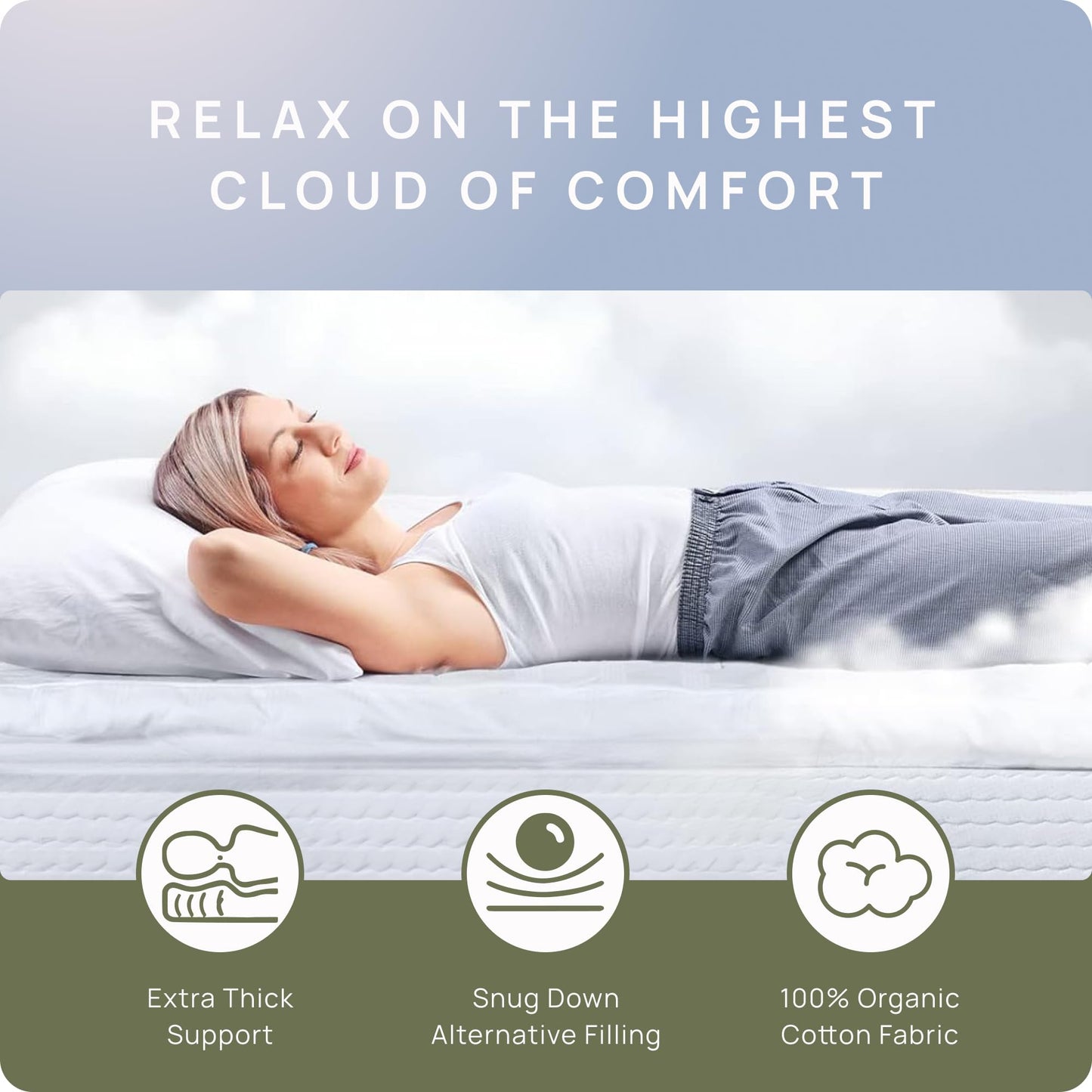 Extra Thick Pillow Top 3 Inch Mattress Topper Queen Size for Firm Mattress, Cooling Fluffy Cotton Hotel Mattress Bed Topper for Cloud Like Sleep & Back Pain, Plush Soft Pad, Fit to 6"-22" Mattress