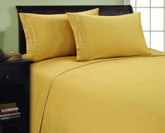 Elegant Comfort 1500 Premier Chain Design Hotel Quality Luxurious Silky Soft Wrinkle & Fade Resistant 4 pc Sheet Set, Deep Pocket Up to 16" - Queen Gold