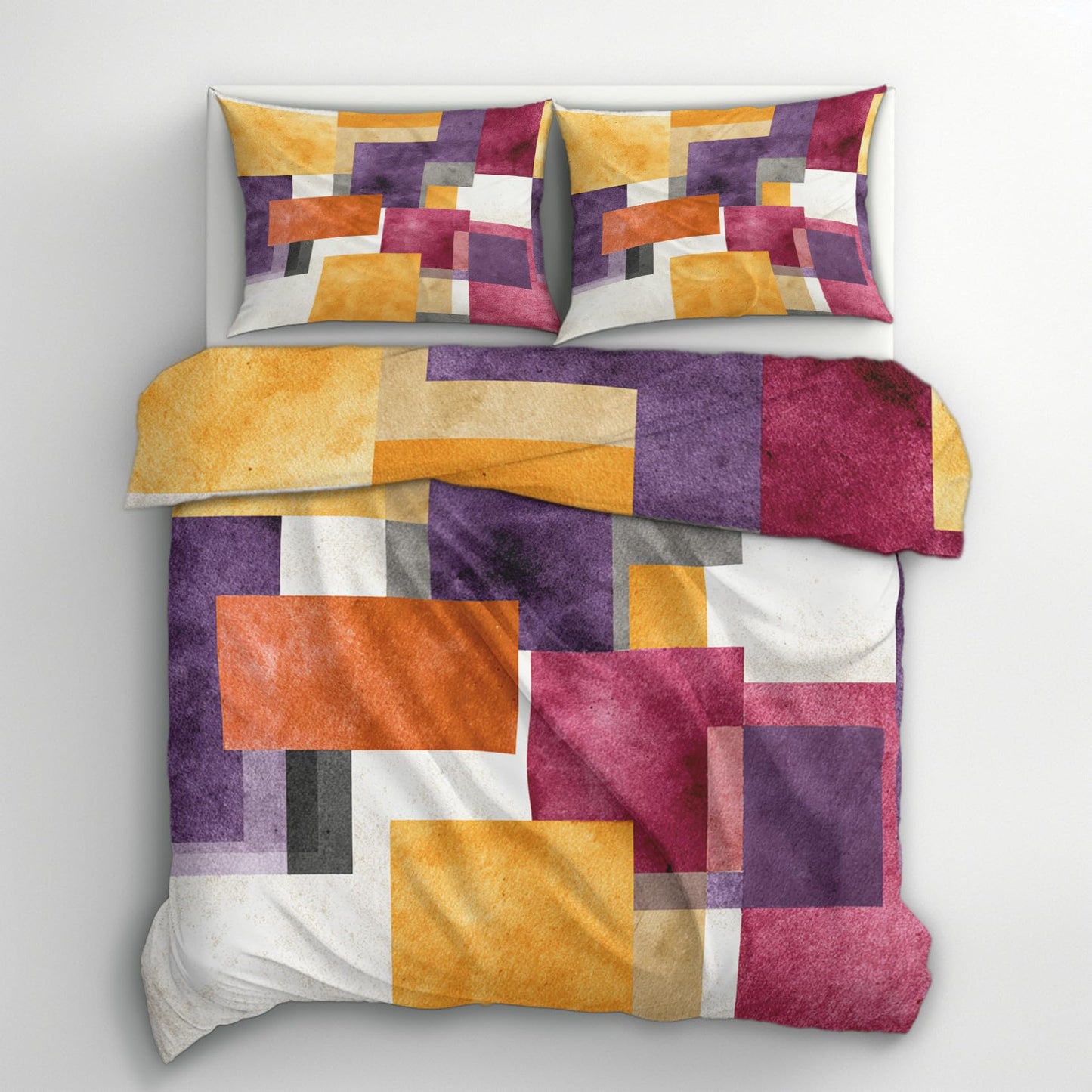 3D Geometric Queen Duvet Cover Set 3 Piece, Watercolor Abstract Art Reversible Bedding with 2 Pillow Shams, Zipper & Ties, Ultra Soft Microfiber, Geometric Bedroom Decorations 40A-T