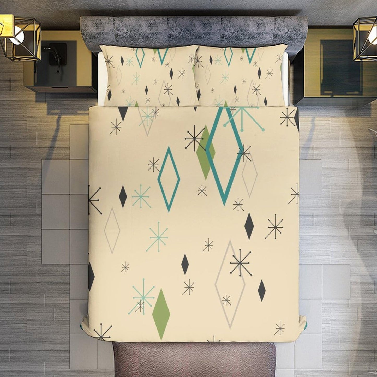 Focusbrite Modern Mid Century Duvet Cover, Vintage Geometry Bedding Sets Soft Comforter Cover，Aesthetic Abstract Art Bedding 3 Piece (1 Duvet Cover 86"x70" + 2 Pillow Sham 20"x30")