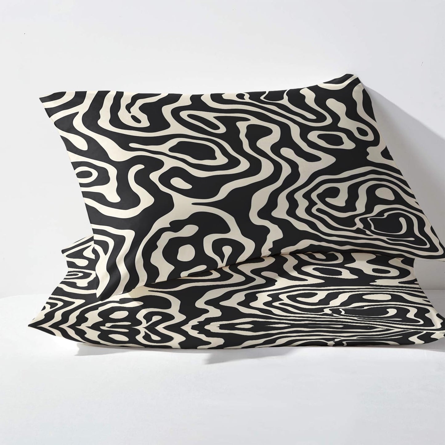 Abstract Sheets Full Size, Black and White Bed Sheets, Patterned Bedding Sheets & Pillowcases 4 Piece Set - Soft Microfiber Deep Pocket Fitted Sheet & Flat Sheet & 2 Pillow Cases M&-A278