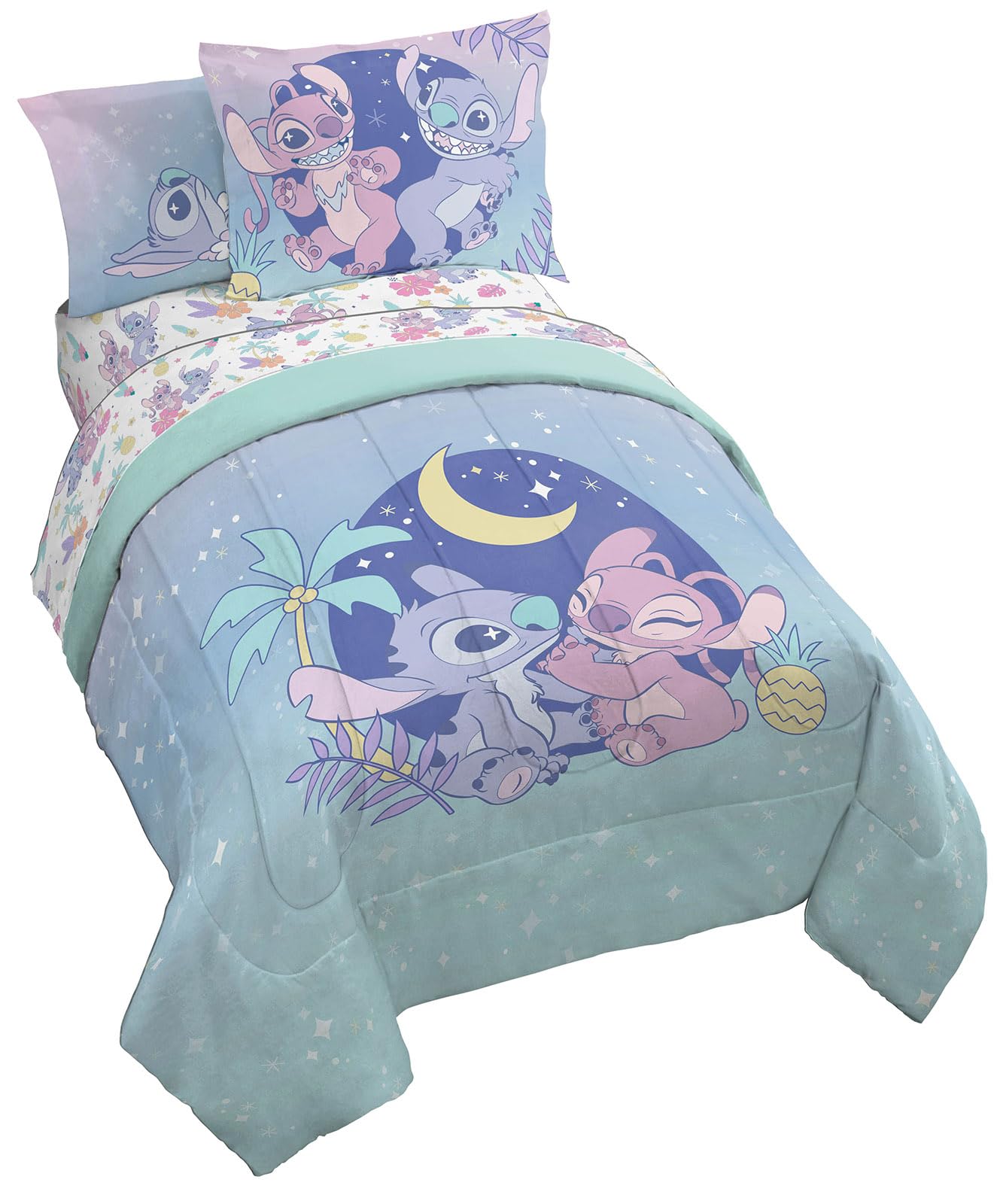 Disney Lilo & Stitch Twin Comforter Set, 5 Piece Bed in a Bag with Stitch & Angel - Super Soft Fade Resistant Microfiber Girls Bedding - Machine Washable (Officially Licensed Disney) by Jay Franco