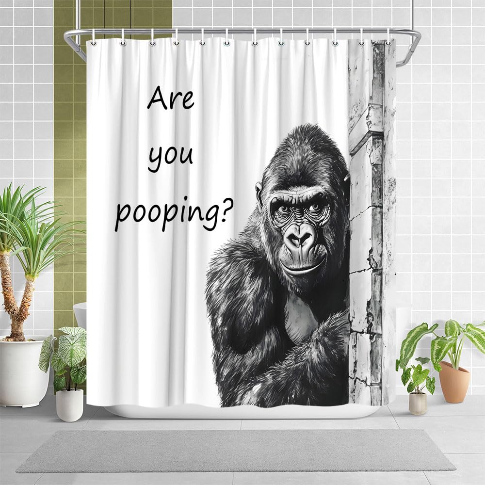 XHGMGS Funny Gorilla Shower Curtain Black and White Monkey,70" Wx70 H