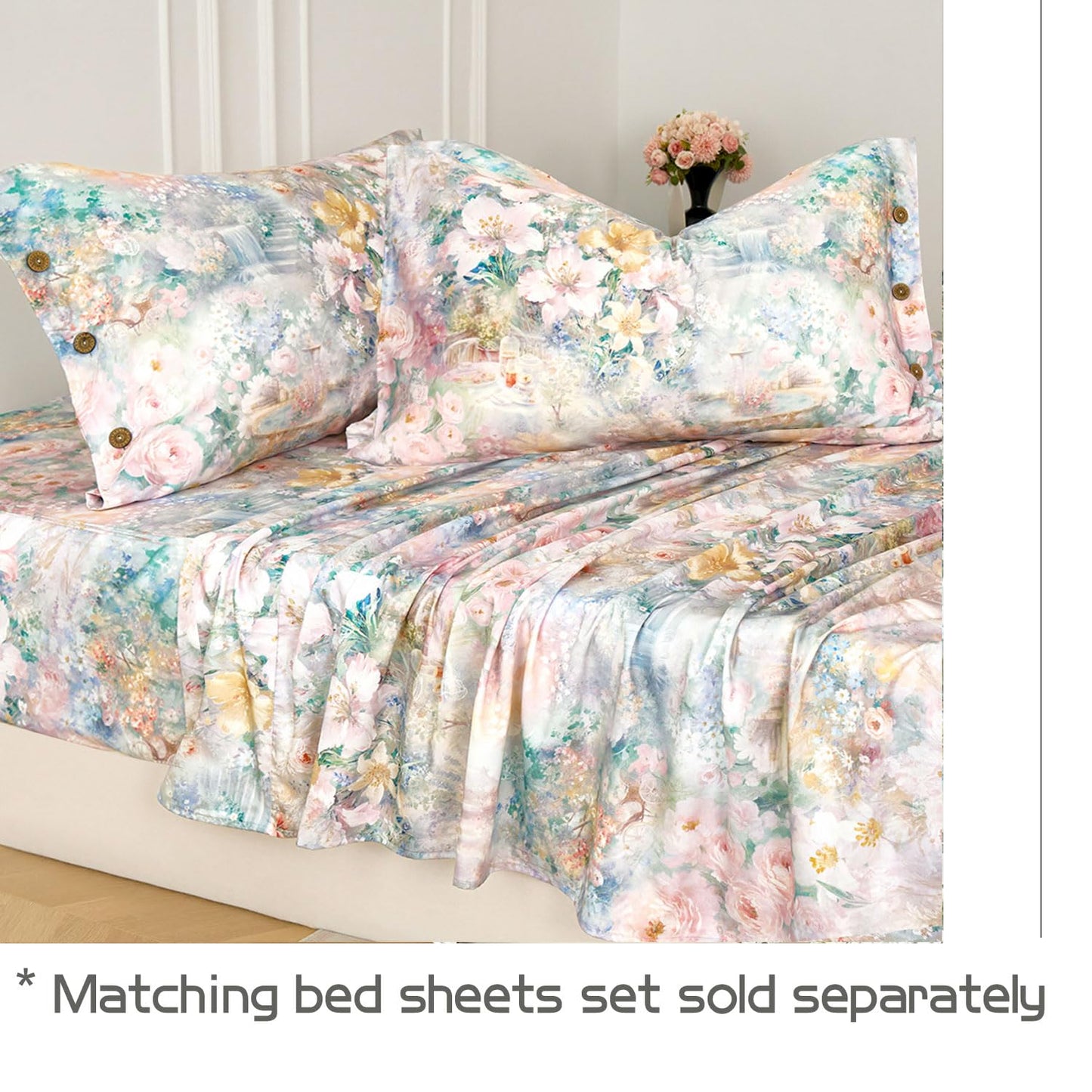 Zusbest Floral Duvet Cover King 100% Cotton, Double Brushed for Extra Soft, Luxury Pink Rose French Country Bedding Shabby-Chic Lily Comforter Cover with Zipper, Soft Breathable, 3Pc-Not Comforter
