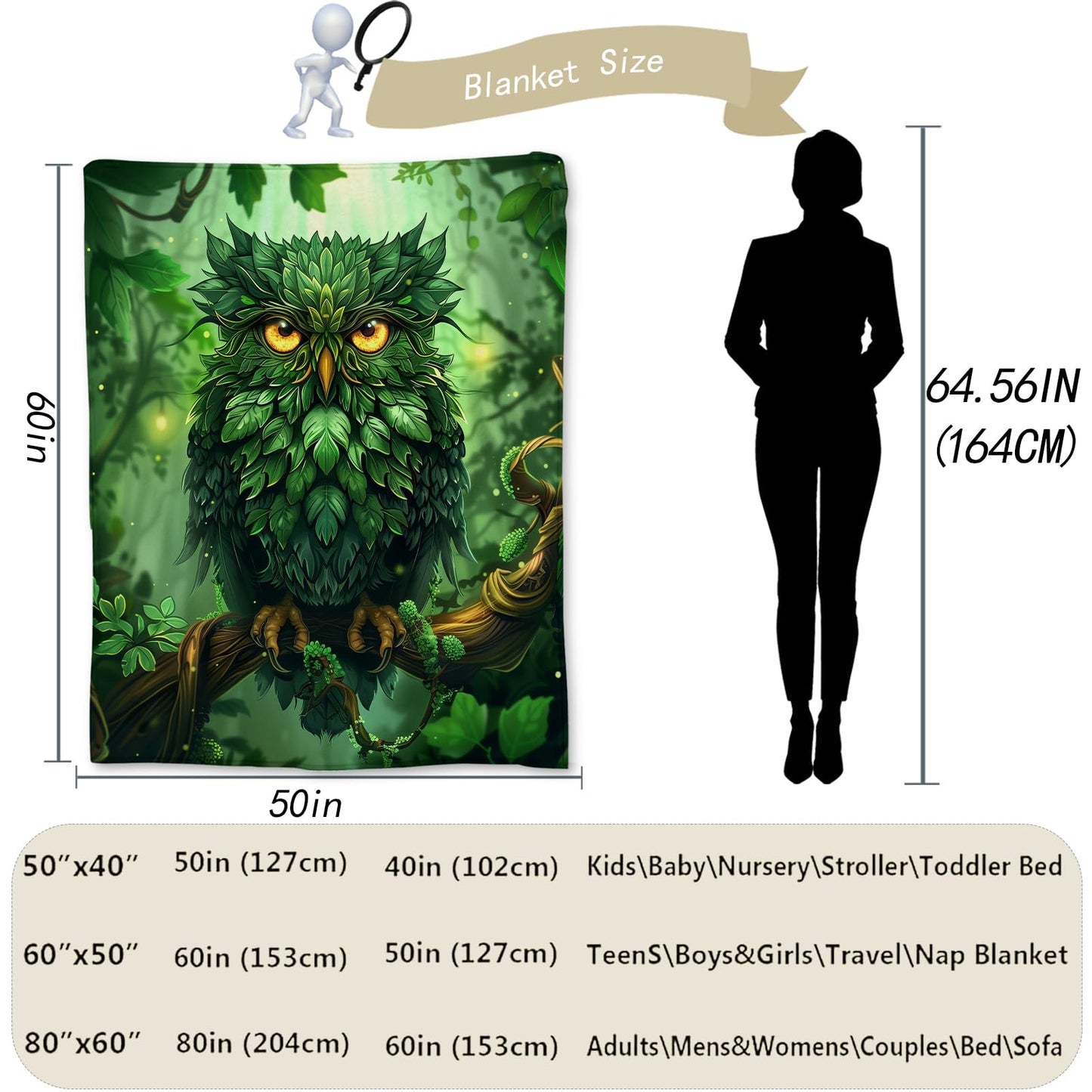 Ti Caldi Beautiful Owl in Forest Blanket, Soft Warm Lightweight Animal Flannel Throw Blanket for Couch, Bed, Travel & Outdoor, Cozy Fluffy Fuzzy Blankets for Women Men, Home Decor 60×50 in
