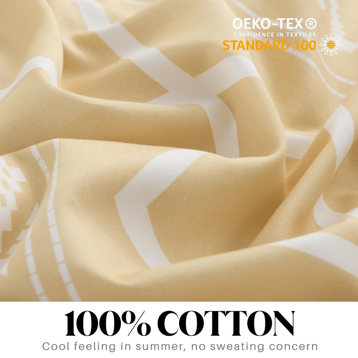 CozyDH Duvet Cover Set King Size - 400TC 100% Cotton Beige Boho Geometric Pattern Comforter Cover Set, 3 PCS Bohemian Soft Lightweight Bedding Set with Zipper Closure (104x90, No Comforter)