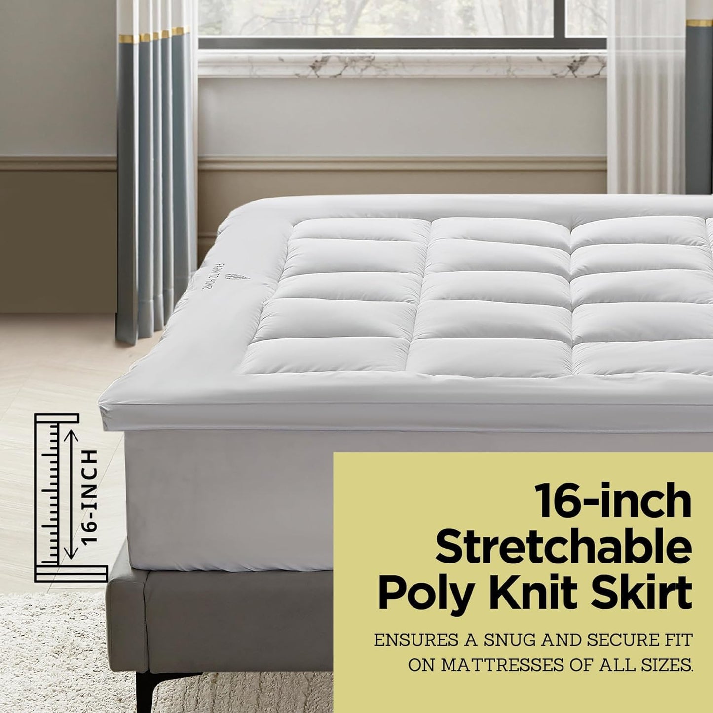 Farm to Home Organic Cotton Pillow Top Mattress Topper - Quilted Fitted Mattress Pad Cover with 16 Inch Deep Pocket, 2 Inch Down Alternative Mattress Protector for Support - Twin Size, White