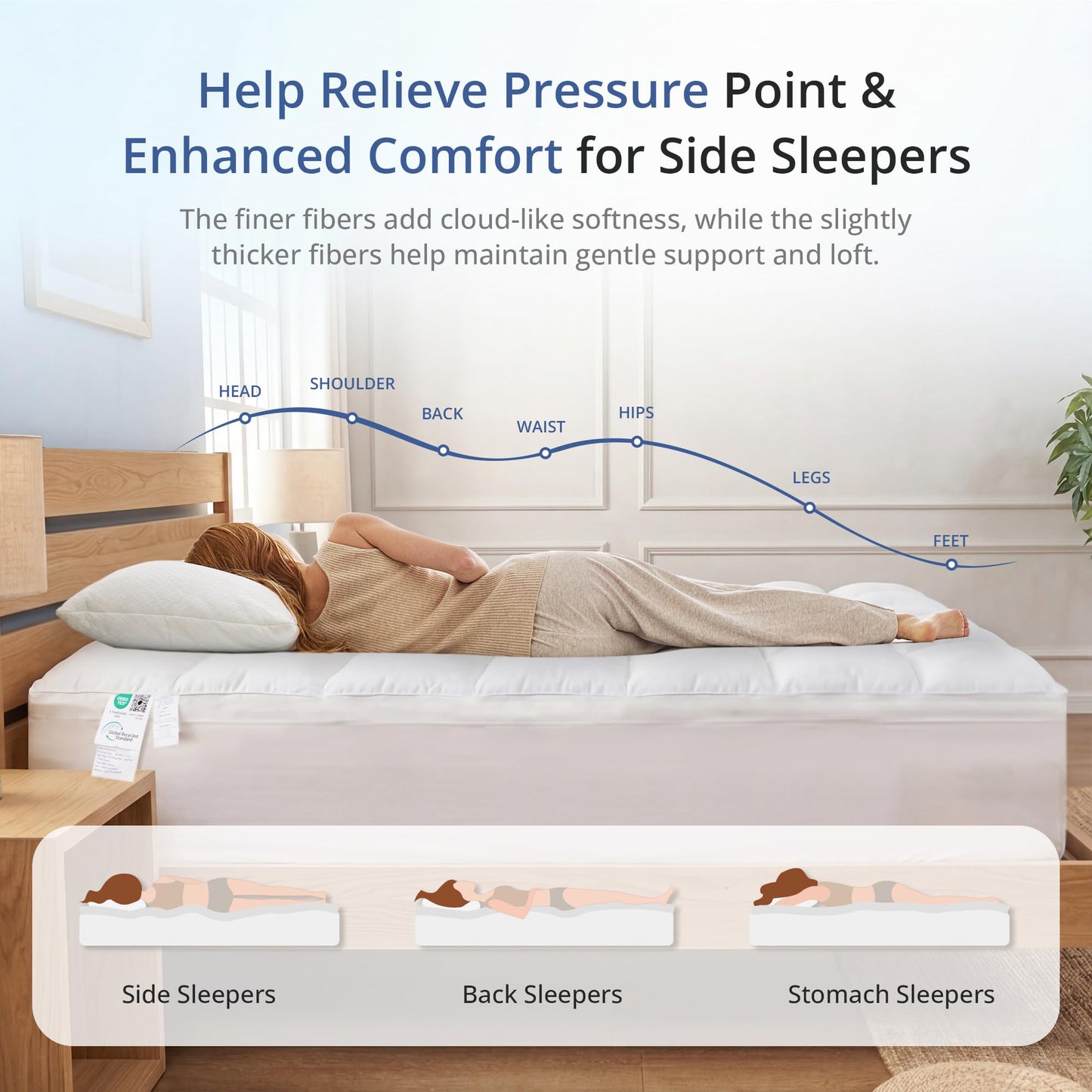 EGOHOME Queen Mattress Topper for Back Pain Relief, Comfort Pillow Top Mattress Pad Make Mattress Soften, Washable Mattress Pad with Deep Pockets up to 21 inch
