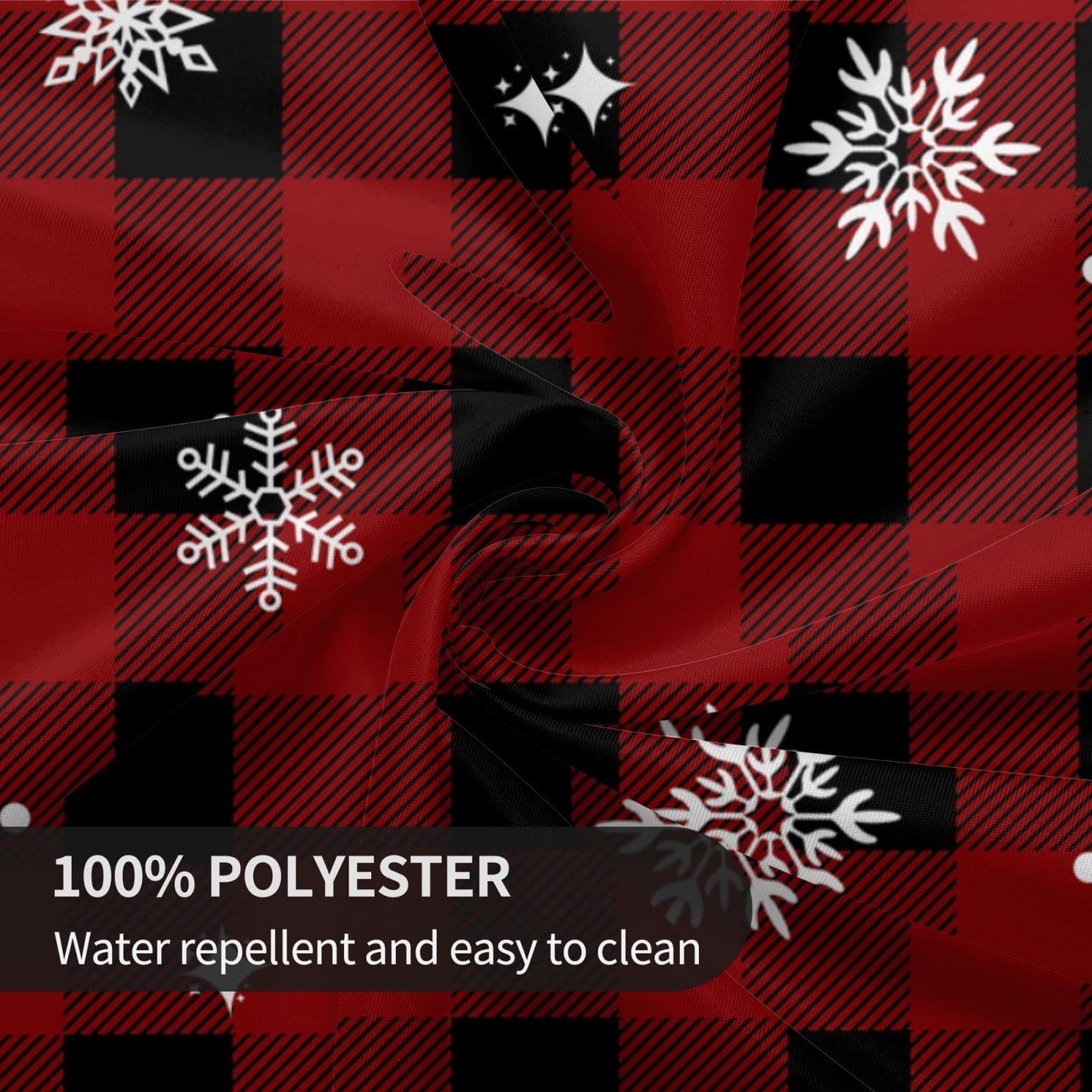 Christmas Tablecloth, Red Black Buffalo Plaid Round Tablecloth 60 Inch, Winter Snowflake Table Cloth for Rustic Farmhouse Kitchen Decor, Xmas Holiday Outdoor Wipeable Polyester Fabric Table Cover