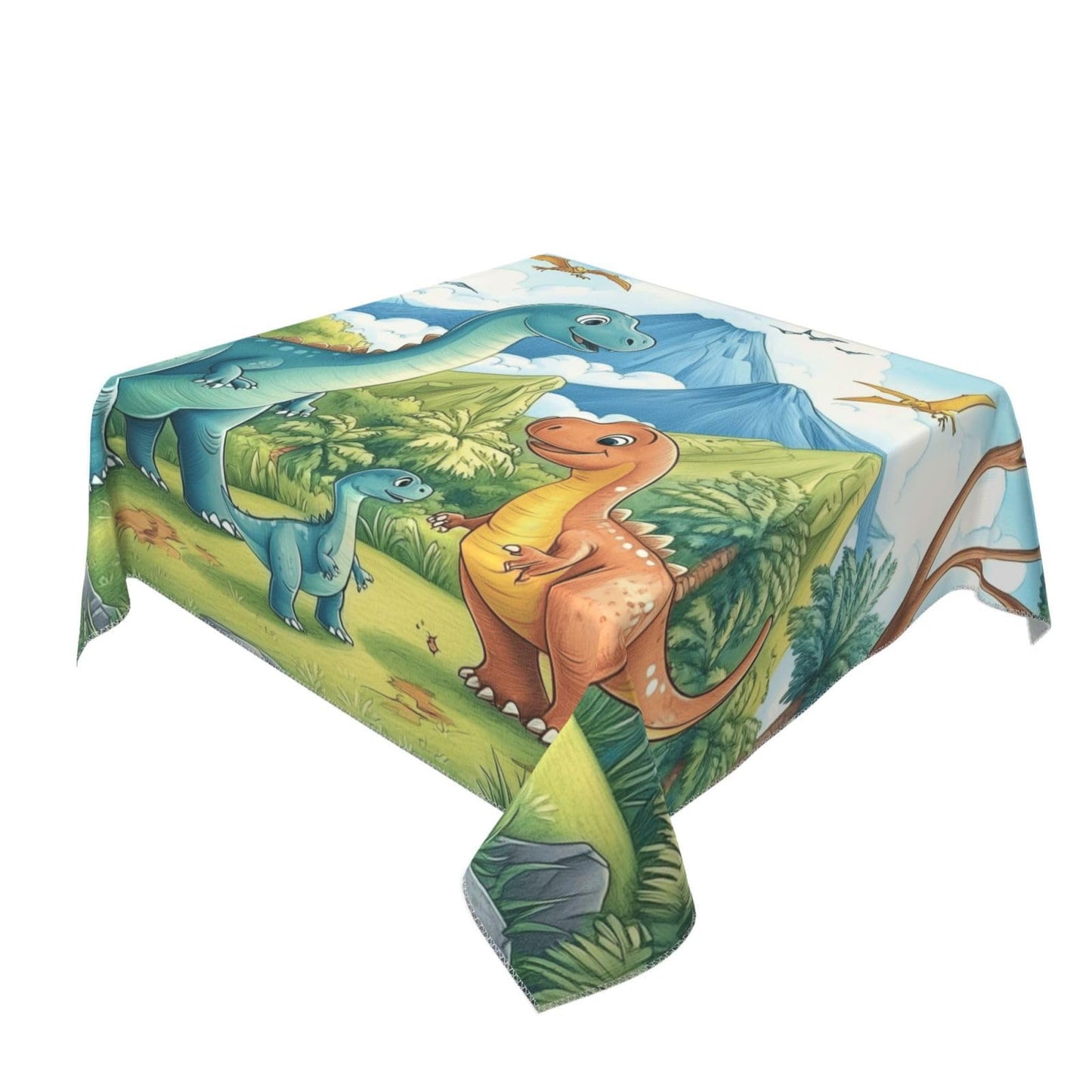 Entemne Square Table Cloth 55x55 Inch Jungle Cartoon Dinosaurs Tablecloth Washable Soft Wrinkle Free Dust Proof Card Table Cover for Tea Party Picnic Kitchen Dining Decor
