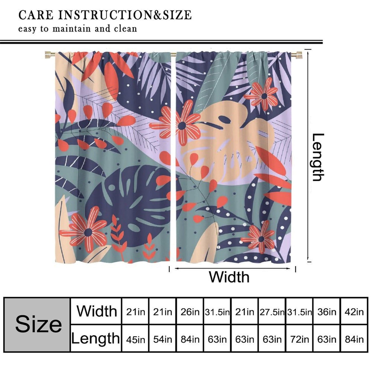 Abstract Plants Leaf Curtains, Mid Century Botanical Leaves Modern Window Drapes, for Living Room Bedroom 42" W X 45" L (Decorative)