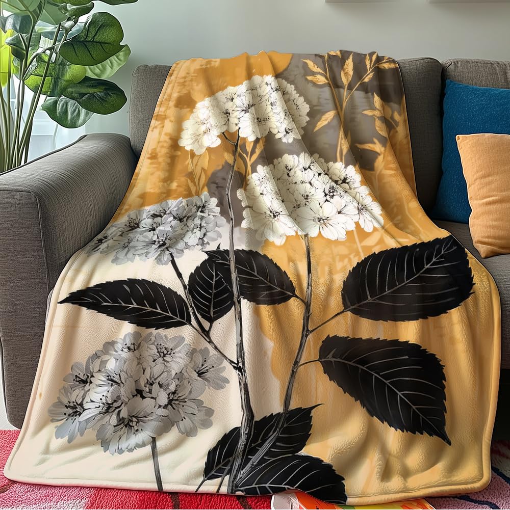 HUNXIAOJ Flower Print Blanket Rustic Floral Throw Blanket Floral Bedding Country Flower Decor Warm Soft Flannel for Bed Sofa Couch (49in x 59in)