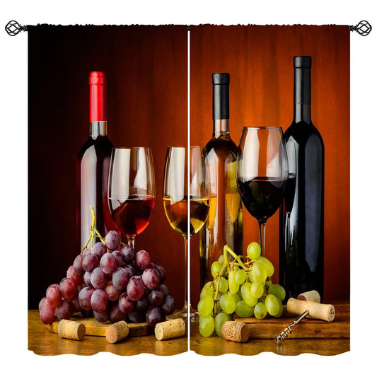 ACOOLTD Watercolor Wine Window Curtains Rustic Wine Bottle Grapes Art Printed Rod Pocket Window Treatment for Dining Cafe Kitchen Home Decor Drapes 2 Panels,41" W X 44.5" L