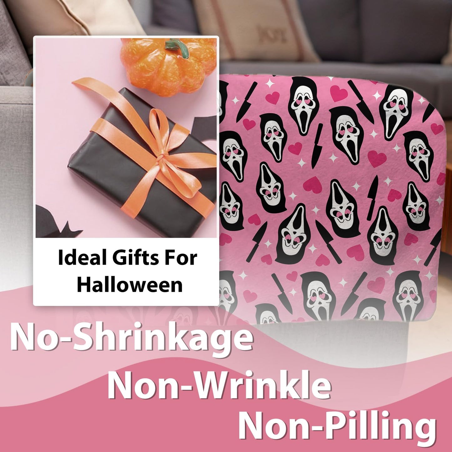 Paayna Pink Horror Flannel Throw Blanket, Funny for Kids Men Women, Romantic Love Heart Knife Soft Blankets for Bedding Sofa 50 x 60 Inches
