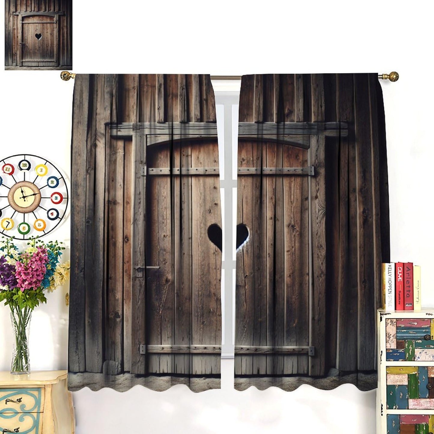 Nanacur Vintage Wooden Door Curtains, Barn Farmhouse Printed Board Cabin Art Plank Rod Pocket Window Treatment for Bedroom Living Room Kitchen Cafe Drapes 41" W X 45" L (No Blackout)