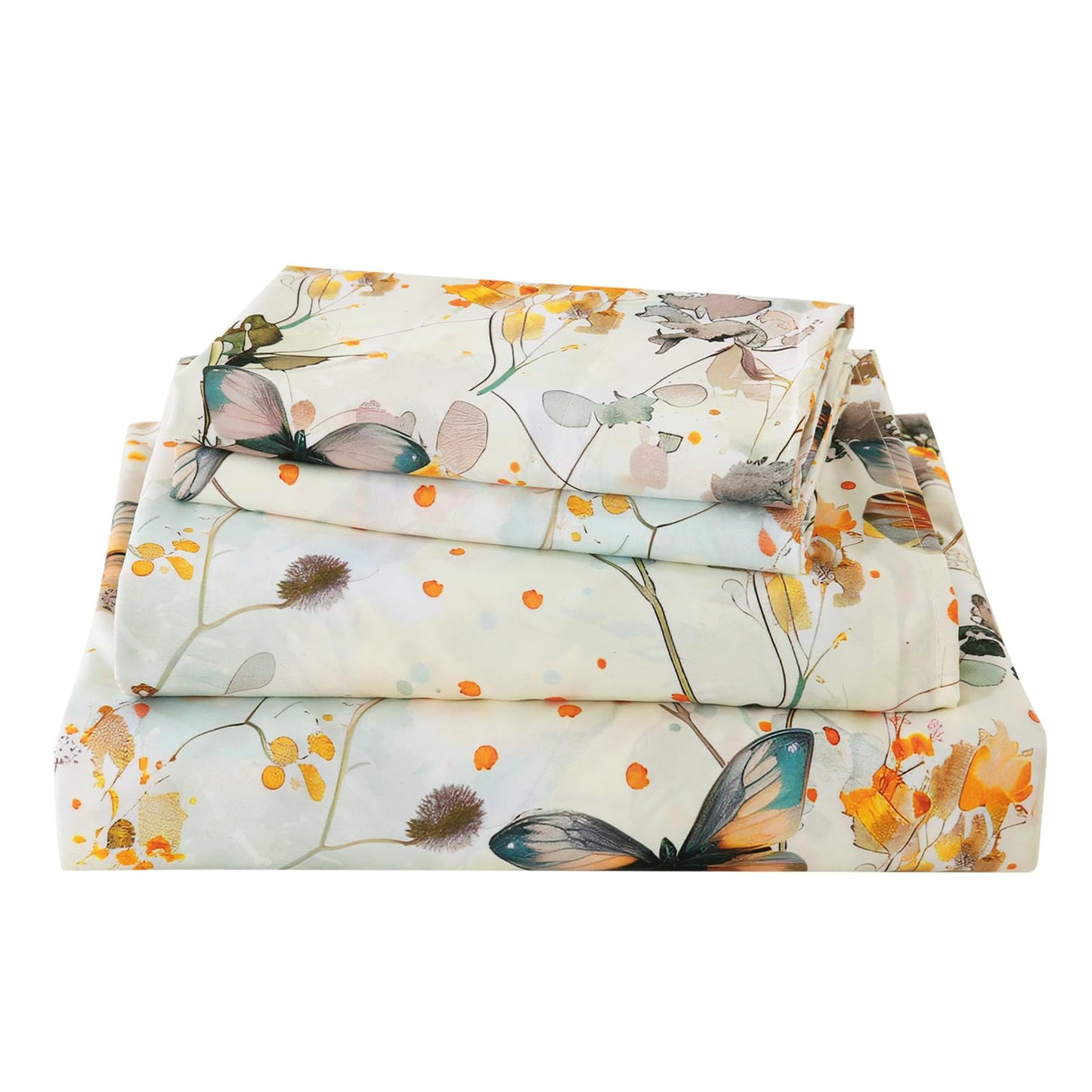 CozySmile Queen Size Printed Sheet Set Soft & Breathable Bedding Deep Pocket 16" Cooling Wrinkle Free Comforter Bed Set Botanical Pattern Sheets (Queen, Butterflies Dancing)