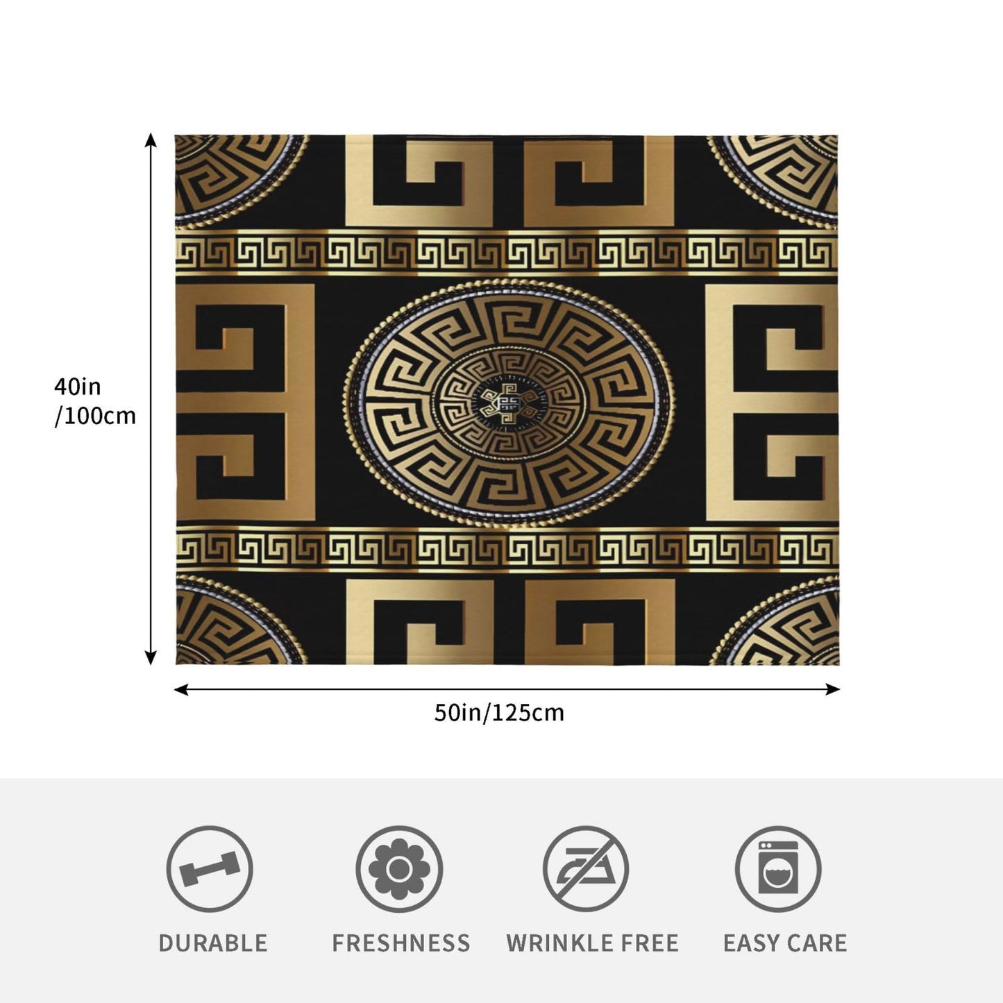 Retro Black Gold Greek Key Meander Luxury Blanket Throw Bedding Room Decor Flannel Blankets for Bedroom Living Rooms Warm All Season 50"X40"