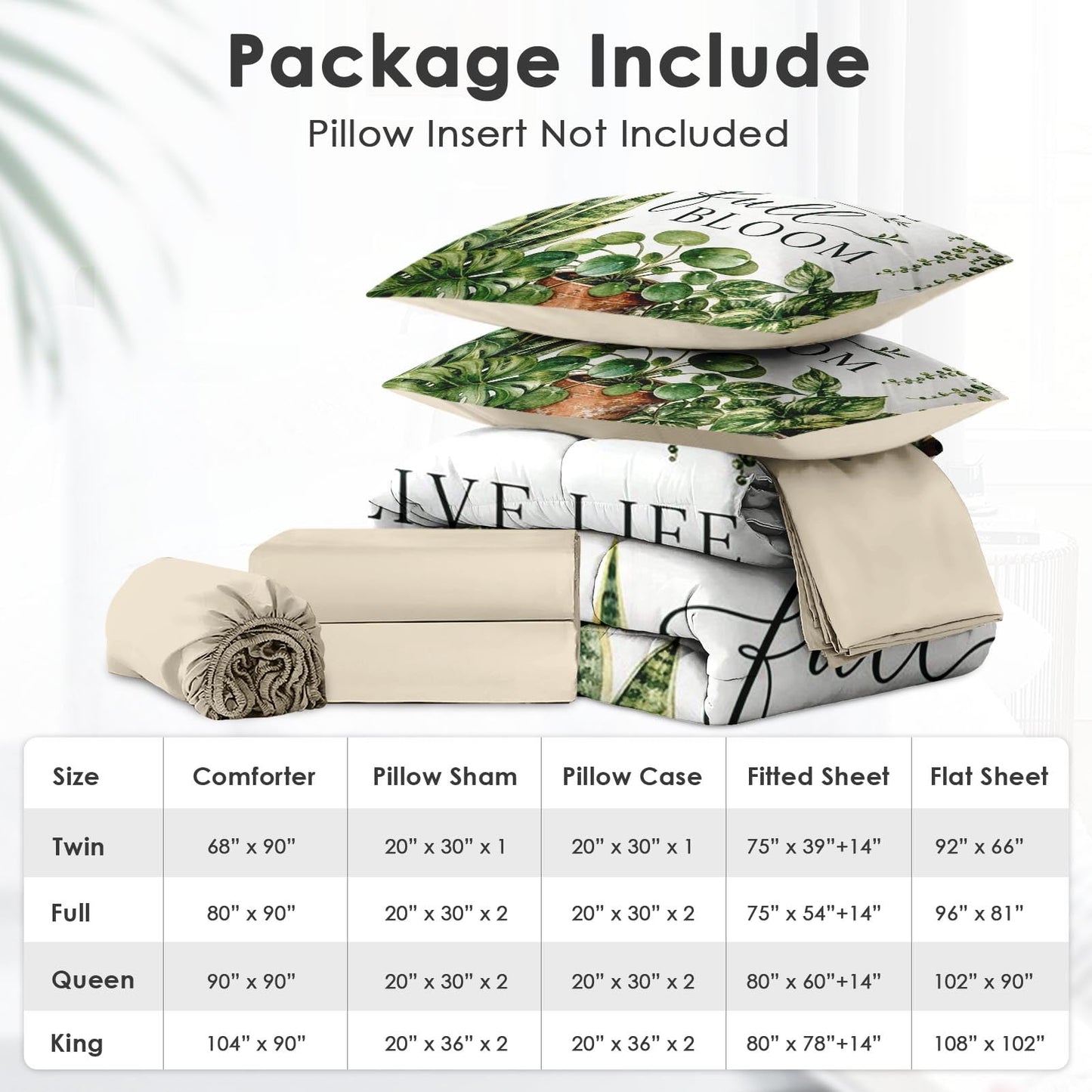 Boewywh Comforter Set Twin Size Botanical Plant Farmhouse 7 Pcs, Bedding for Kids and Adults, Bed Sheet Sets with Fitted Sheet 2 Pillowcases & 2 Shams for Bedroom Bed Decor