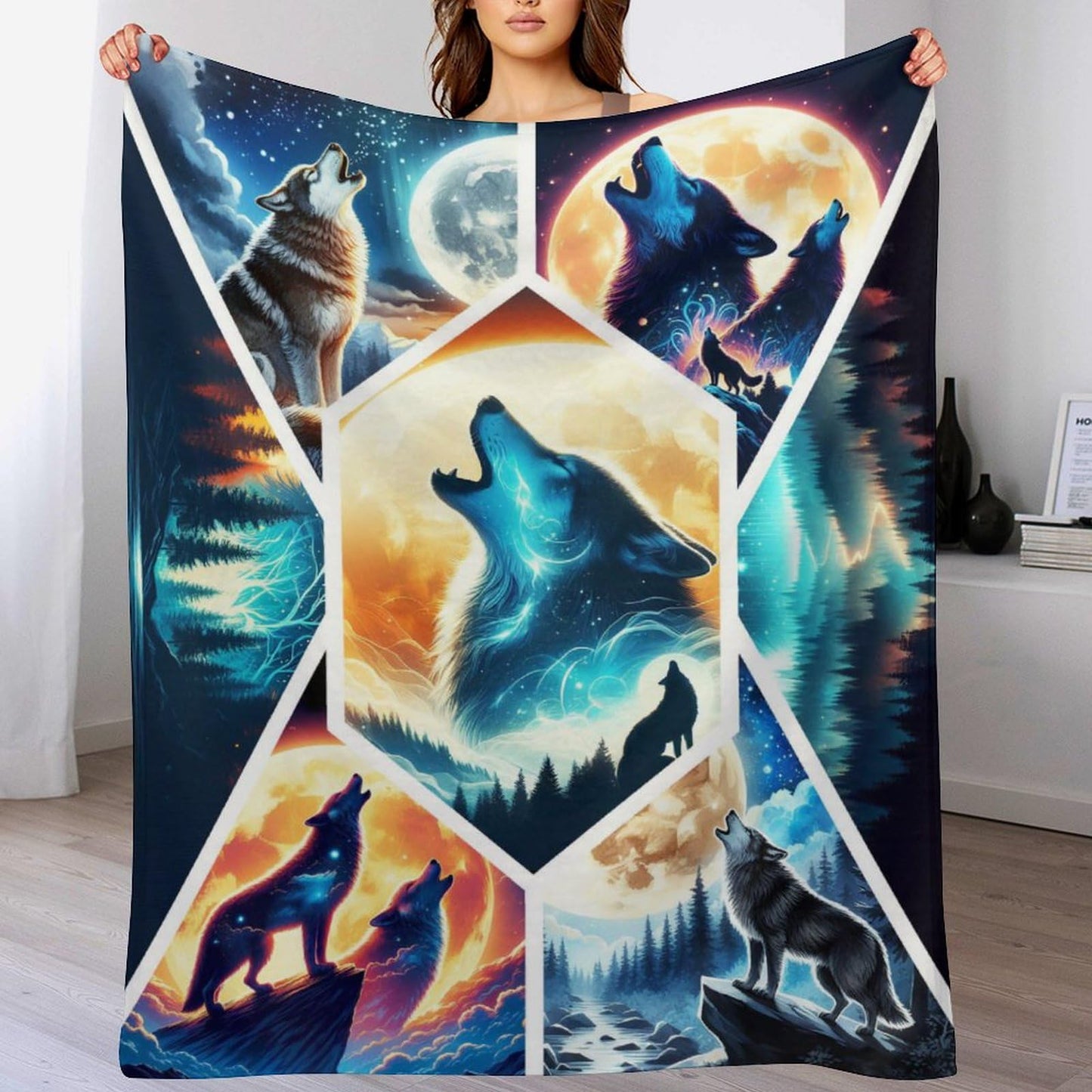 BaXiCustom. Wolf Throw Blanket 50"x40" - Soft & Lightweight, Cozy for All Season Use, Warm Cute Wolf Blankets for Lap, Chair, Sofa