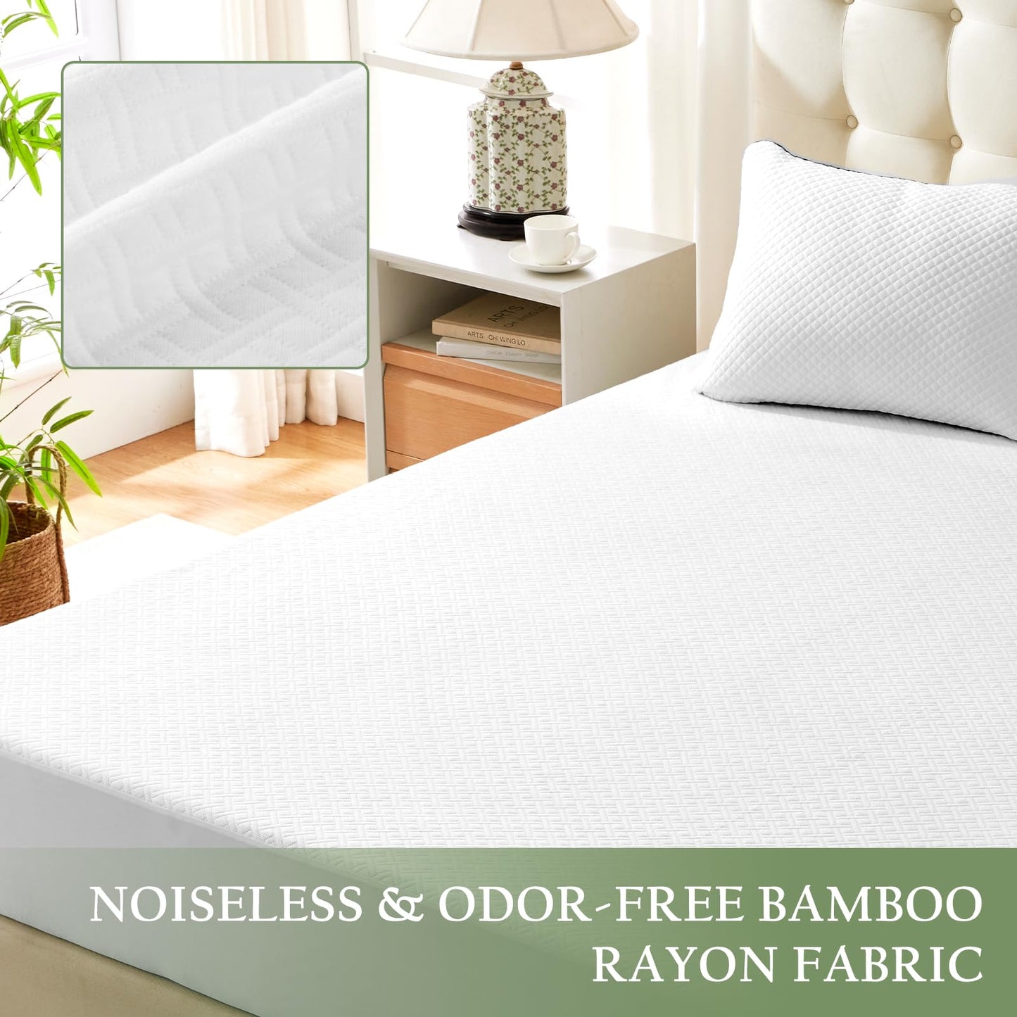 King Size Waterproof Mattress Protector Bamboo Viscose, Soft Mattress Cover Stretching Fitted with Deep Pocket 8"-21", Natural Cooling Breathable Noiseless Mattress Pad Cover, Machine Washable