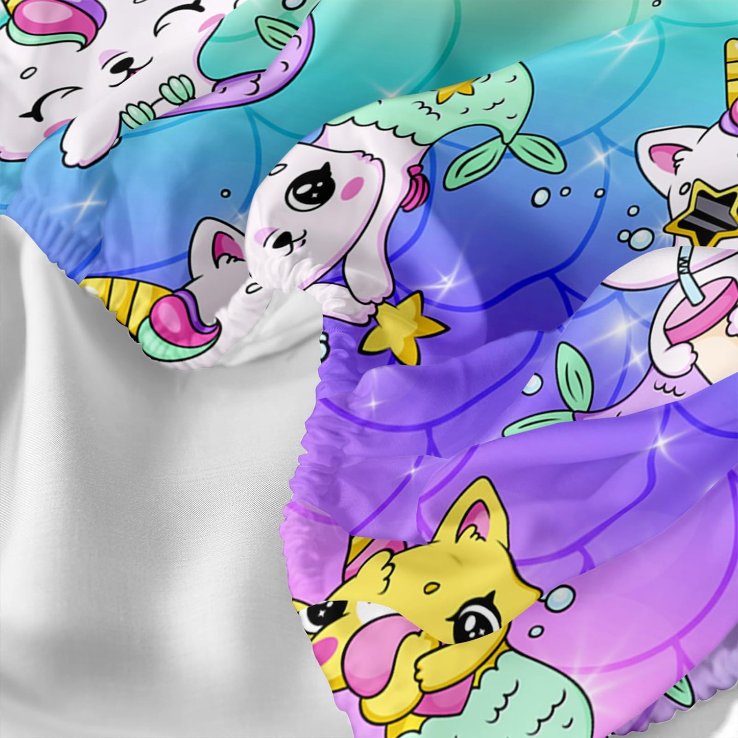 Axolotl Kawaii Unicorn Cat Sheets Set Twin,Rainbow Cartoon Cat Sheets Set,Mermaid Scales Bedding Set for Girls,Cats Bed Set,1 Flat Sheet 1 Fitted Sheet 2 Pillowcases,Pink Blue