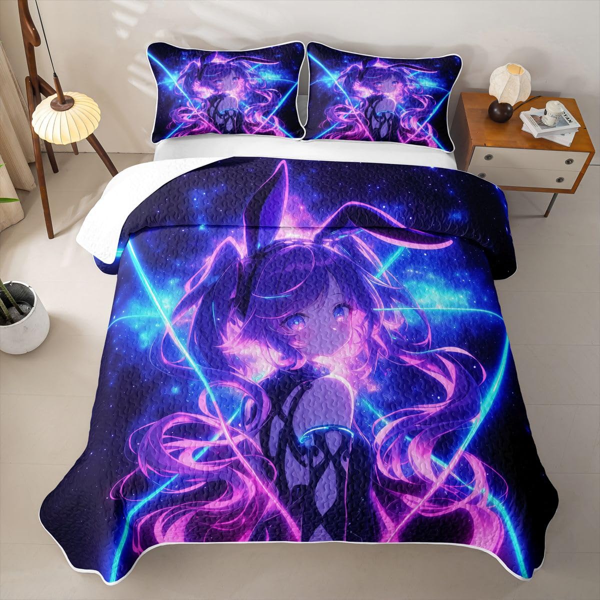 Erosebridal Anime Girl Quilts Twin Size - Rabbit Girly Bedspread Coverlet Set, 3D Fashion Cool Girl Quilt Coverlets 2Pcs (Only 1 Pillowcase)