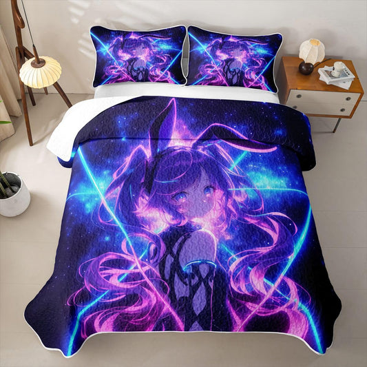 Erosebridal Anime Girl Quilts Twin Size - Rabbit Girly Bedspread Coverlet Set, 3D Fashion Cool Girl Quilt Coverlets 2Pcs (Only 1 Pillowcase)