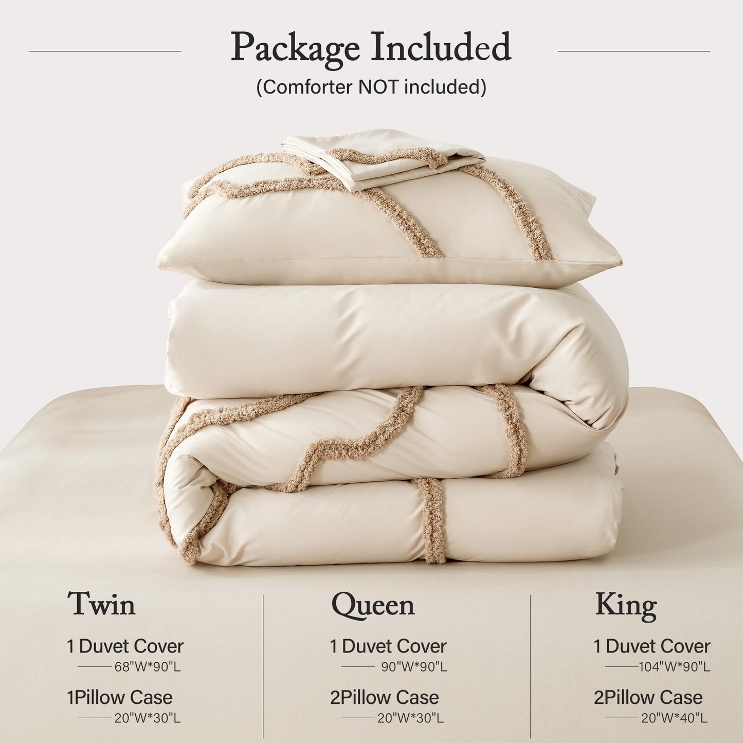 Ubo&Heng'er Duvet Cover Queen Size, 3 Pieces Duvet Covers Set, Boho Tufted Comforter Sets with Zipper Closure, Soft Breathable Floral Bedding Set for All Seasons(Beige, Queen, 90"x90")
