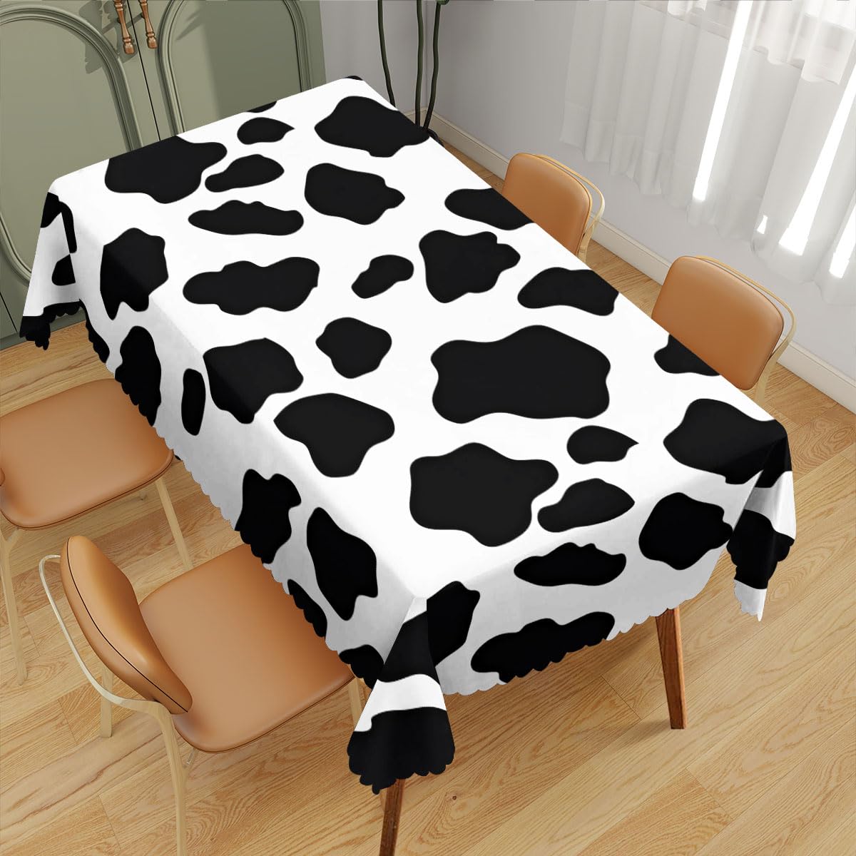 Cow Print Decorative Rectangle Table Cloth Black and White Cow Farm Animal Rectangle Table Cover Anti-Oil Tablecloth for Dining Tables, Parties, Wedding and Banquet Decoration 52 x 70 Inch 4-6 Seats
