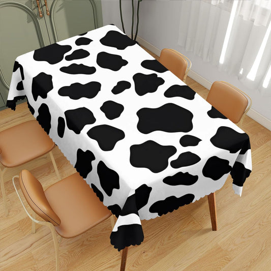 Cow Print Decorative Rectangle Table Cloth Black and White Cow Farm Animal Rectangle Table Cover Anti-Oil Tablecloth for Dining Tables, Parties, Wedding and Banquet Decoration 52 x 70 Inch 4-6 Seats