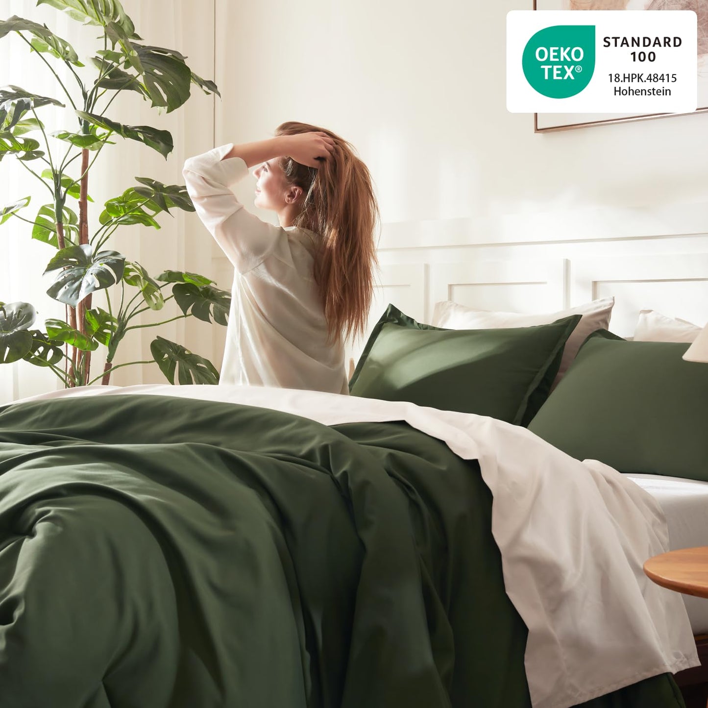 Litanika Dark Olive Green Comforter Set King, 3 Pieces Solid Bedding Comforter Set, All Season Fluffy Bed Set (104x90In Comforter & 2 Pillowcases)