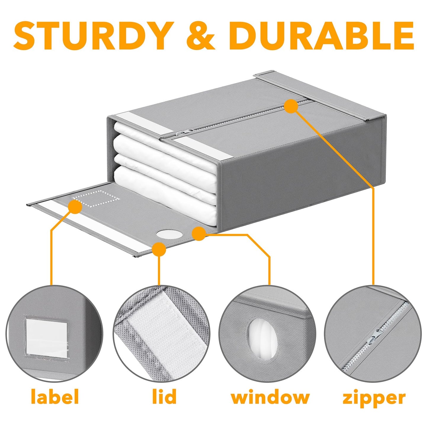 SpaceAid 4 Pack Bed Sheet Organizers and Storage, Foldable Organizer for Linen Closet, Sheets Set Folder Keeper with Window XL (Queen & King Size) Organizing Bedding Container, Gray 91ZDSN-SL01-G4