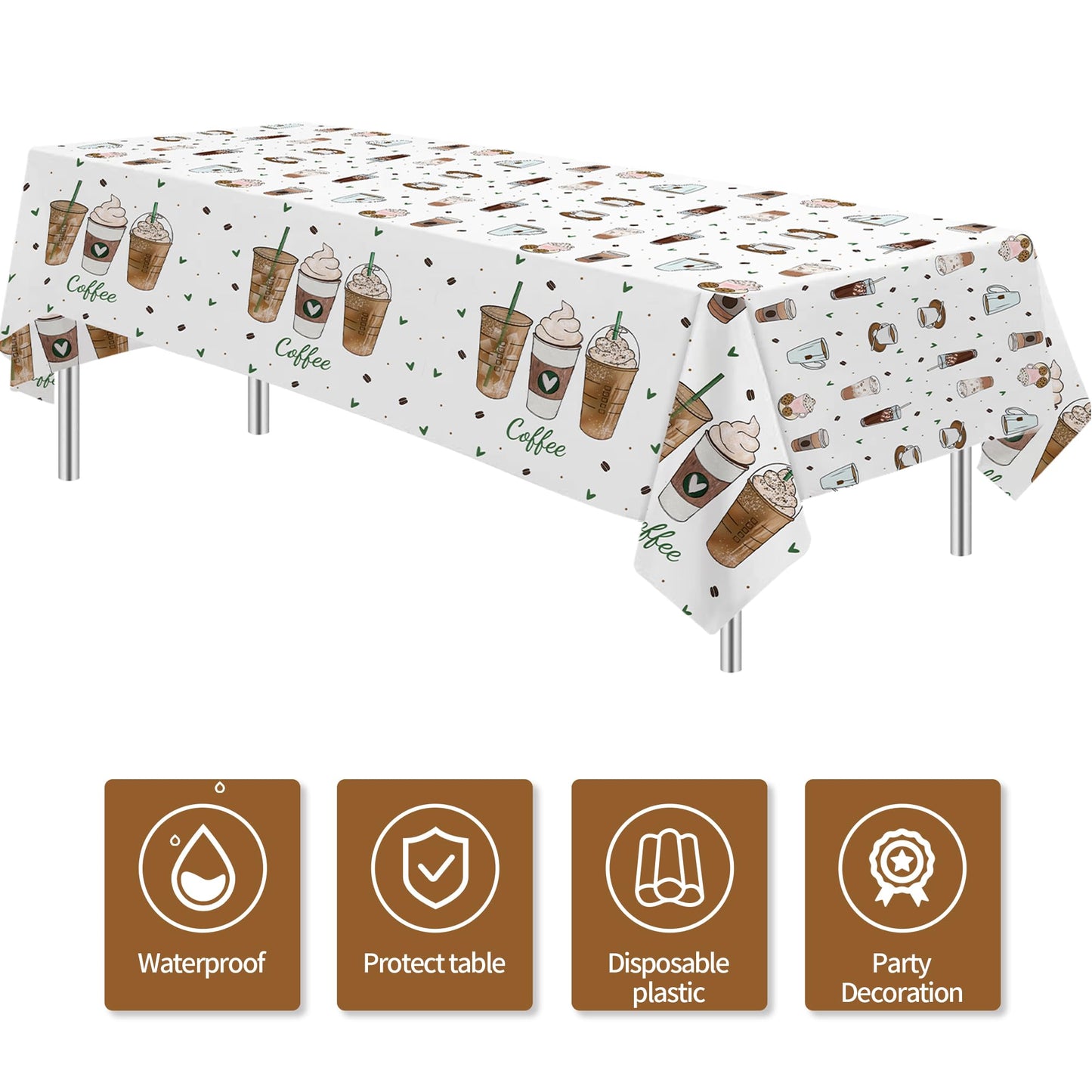 APOWBLS Coffee Party Decorations Tablecloth for Birthday Baby Shower, 3 Pack Disposable Latte Fun Coffee Theme Party Supplies Table Cover, 55in x 86in