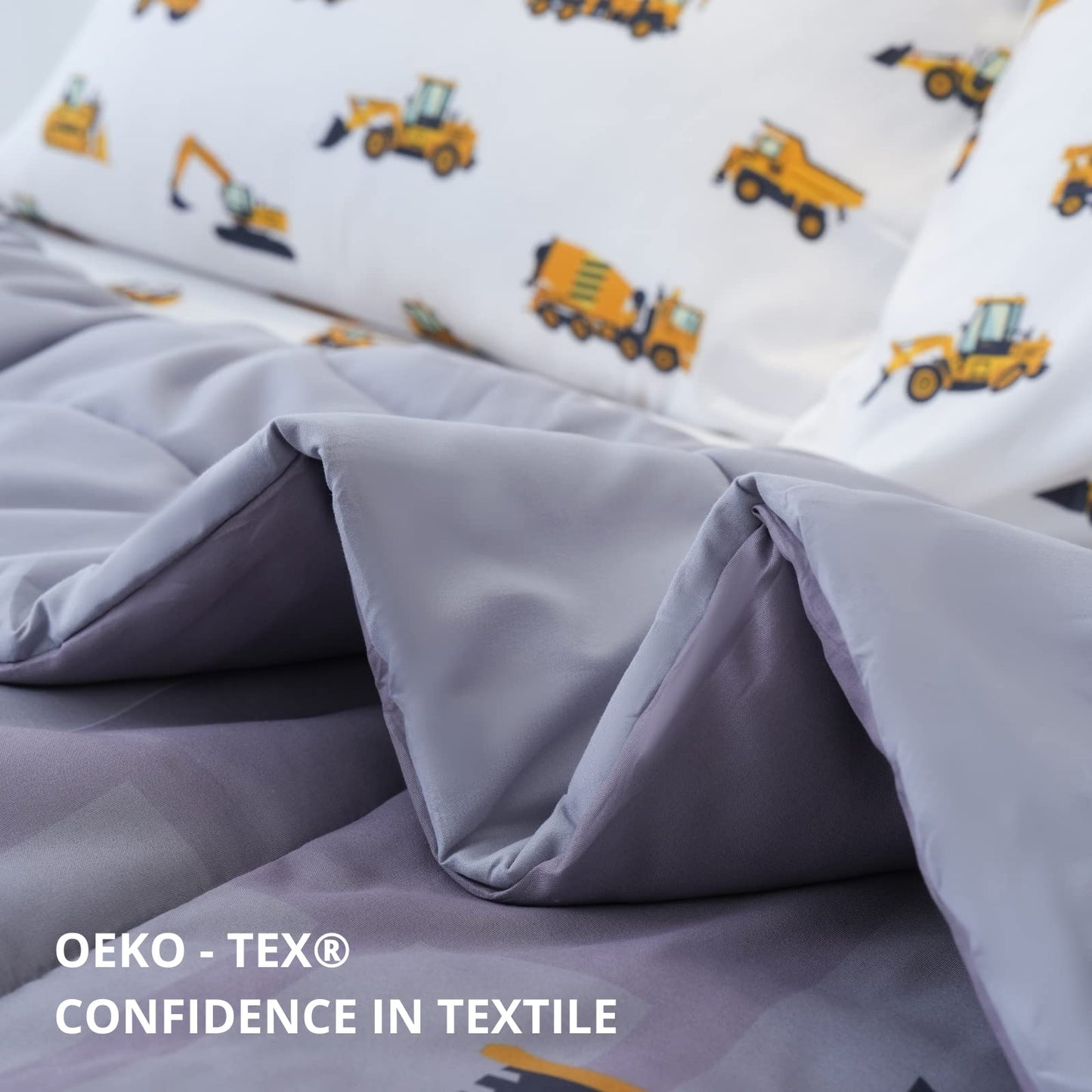 Cokouchyi Twin Size Comforter Set for Boys, 4-Piece Bed in a Bag, 3D Construction Bedding Comforter Sheet Set, Ultra Soft and Fluffy, Cartoon Truck Cars