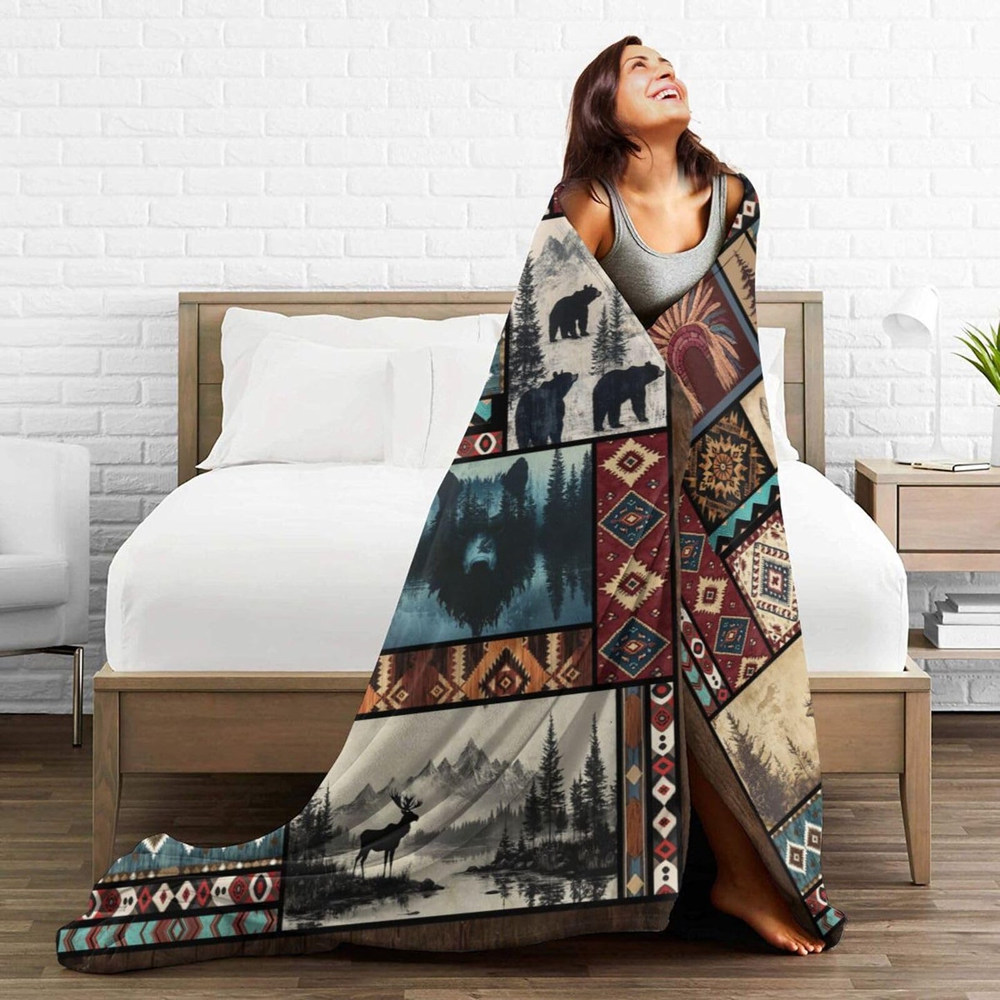 Cabin Western Throw Blanket Native Blankets Fleece Plush Flannel Super Soft Cozy Warm Lightweight Indian Southwestern Decor Gifts for Boys Girls Kids Adults Men Women 40" x 50"