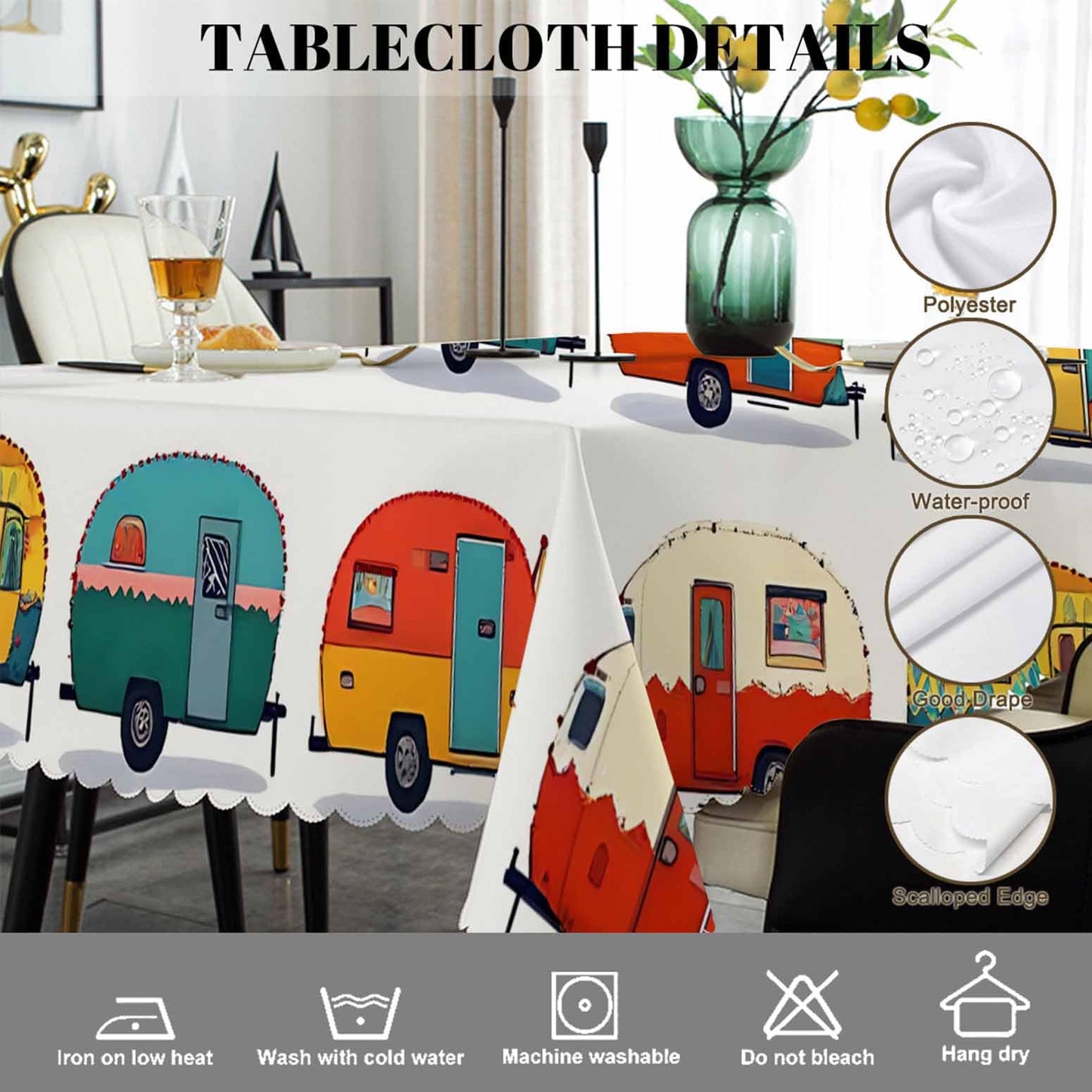 Swono Cars Cute Rectangular Tablecloth Cartoon Cars You Make Me A Happy Camper Quote Heavy Duty Table Cloth Kitchen Dining Room Table Cover for Party Dinner 50x72 Inch Tablecloths