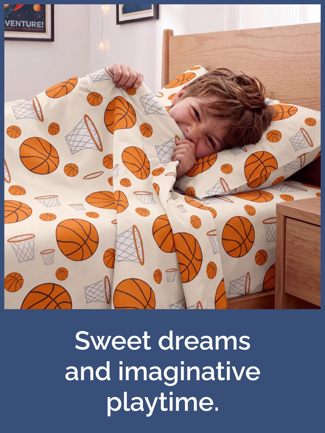 CGK Unlimited Kids Basketball Twin 3 Piece Sheet Set - Boys, Girls, Teens, Toddler - Easy Fit with Deep Pockets - Soft, Cooling & Breathable Sheets - Cute, Cozy, Fade & Wrinkle Free - Machine Washable