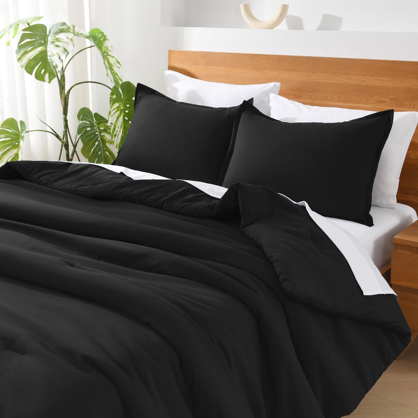 Andency Black California King Comforter Set - 7 Pieces Bed in a Bag Cal King Bedding Comforter Sets, Summer Plain Soft Lightweight Comforter with Fitted Sheets, Flat Sheets, Pillowcases & Shams