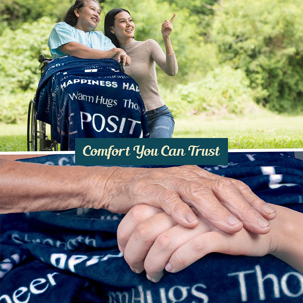PAVILIA Healing Blanket Fleece, Get Well Soon Gift, Soft Hug Compassion Throw Blanket for Women Men, Comfort Caring Inspirational Patient Gift, Positive Thoughts Prayer Love Throw, 50x60 Navy Blue