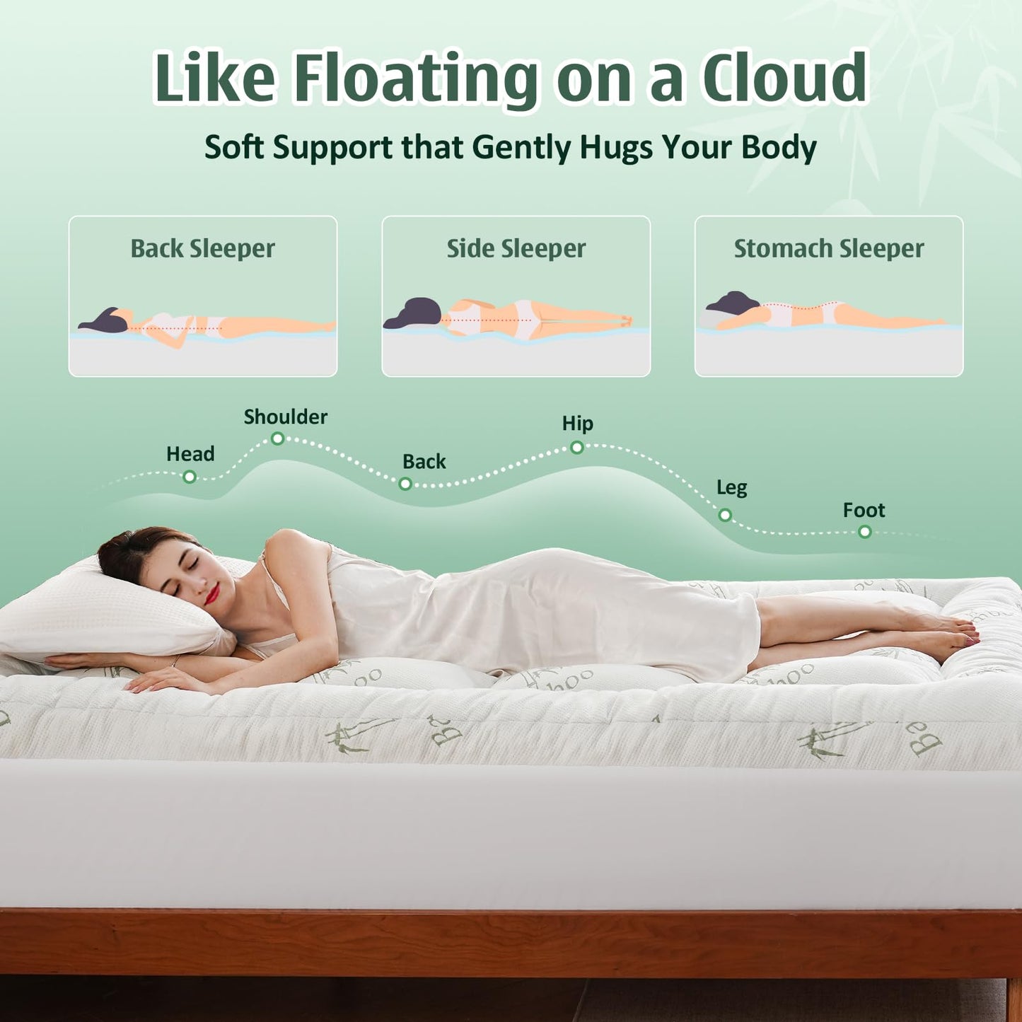 DOWNCOOL 3 Inch Queen Mattress Topper – Cooling Memory Foam Mattress Topper for Back Pain Relief, Breathable Bamboo Viscose Air Layer, 1700 GSM Fill, Deep Pocket Fits 8–21 Inch
