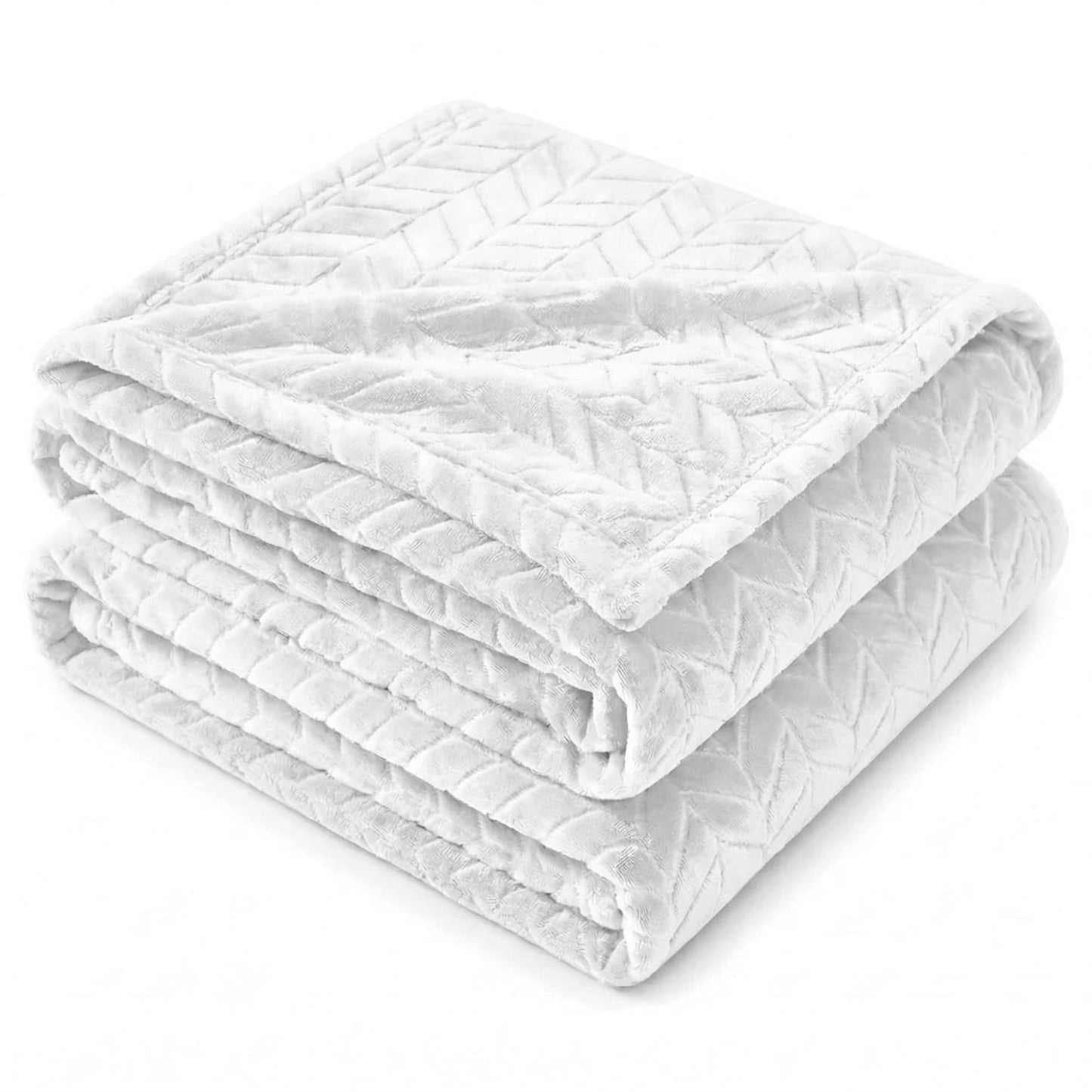 Superior Hope Herringbone Fluffy Fleece Blanket, Soft Plush Embossed Chevron Throw for Couch, Bed and Living Room Decor, Bedroom Essentials, Cozy Lightweight All Season Cover, King Size, White