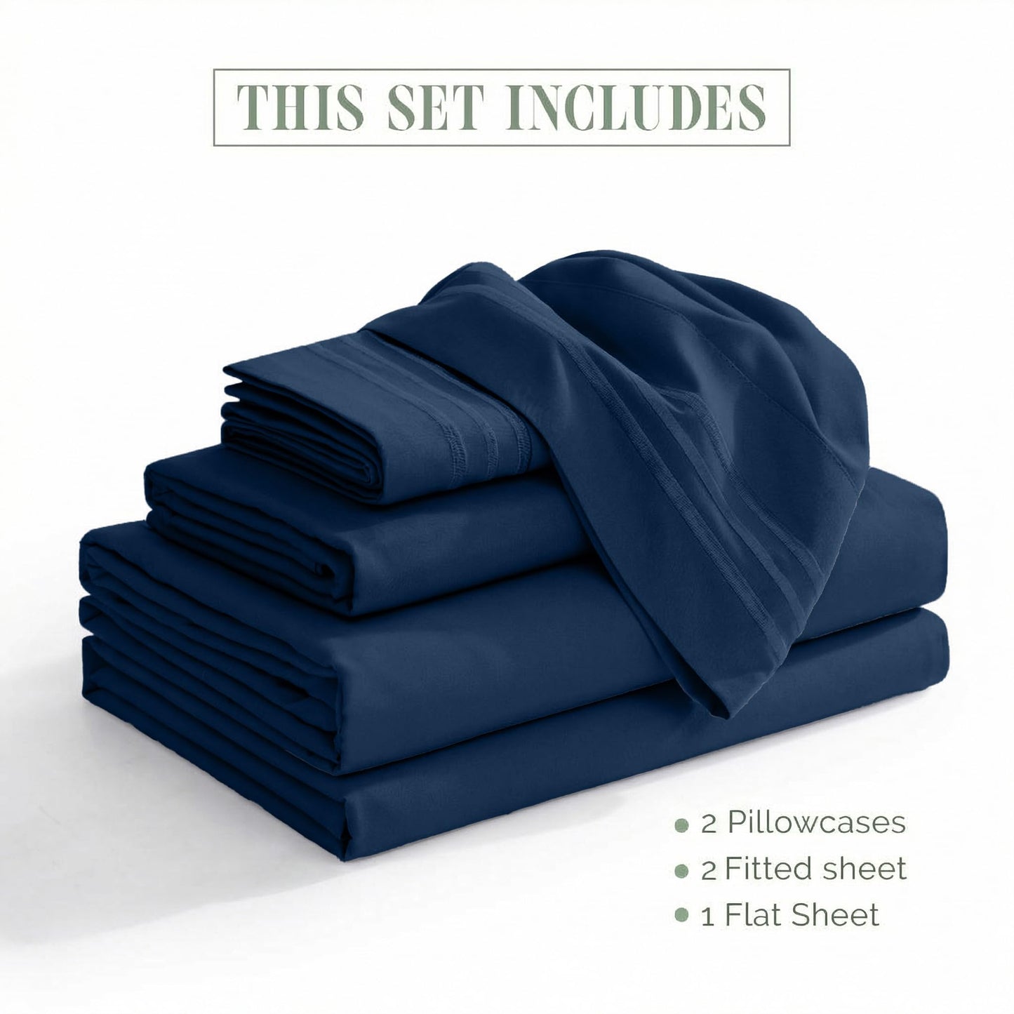 Elegant Comfort Luxurious 1500 Premium Hotel Quality Microfiber Three Line Embroidered Softest 5-Piece Bed Sheet Set, Wrinkle and Fade Resistant, Split King, Navy
