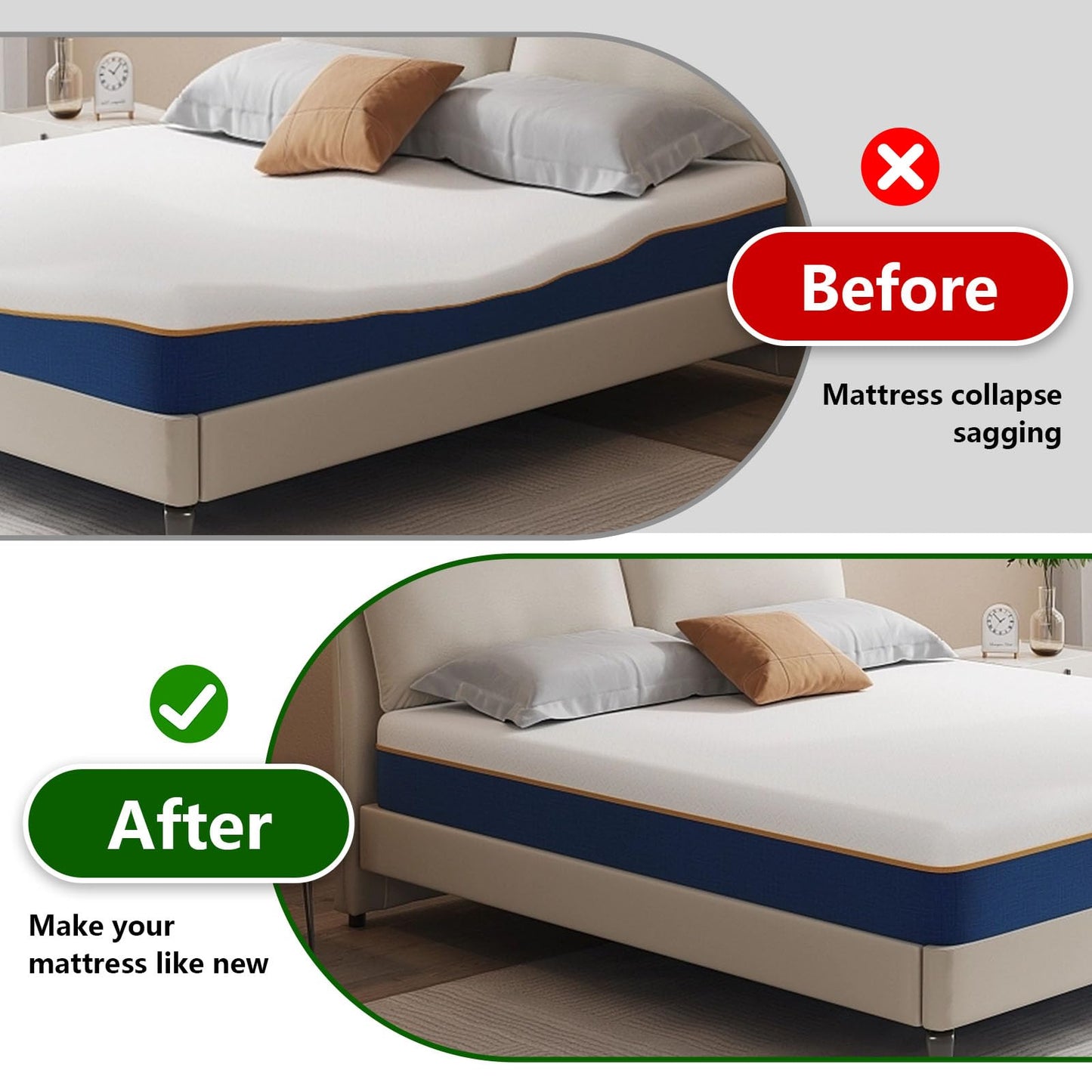 60" L Sagging Mattress Support Dip Fixer High Density Under Mattress Support Foam for Sinking & Sinking Bed Repair Extends Life Firm Support Pad 60"X24"X2" (Black)