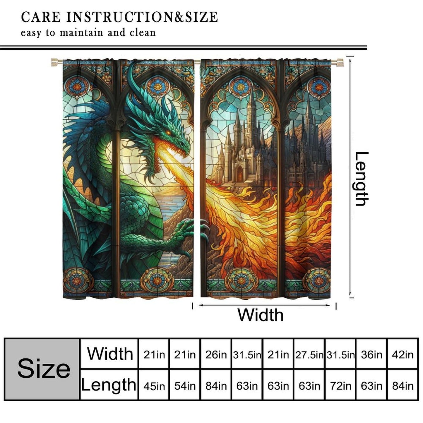 FengMingRui Stained Glass Curtains Western Monon Dragon Castle Abstract Geometry Window Treatments for Boys Girls Bedroom Game Room Window Drapes 42" W X 45" L