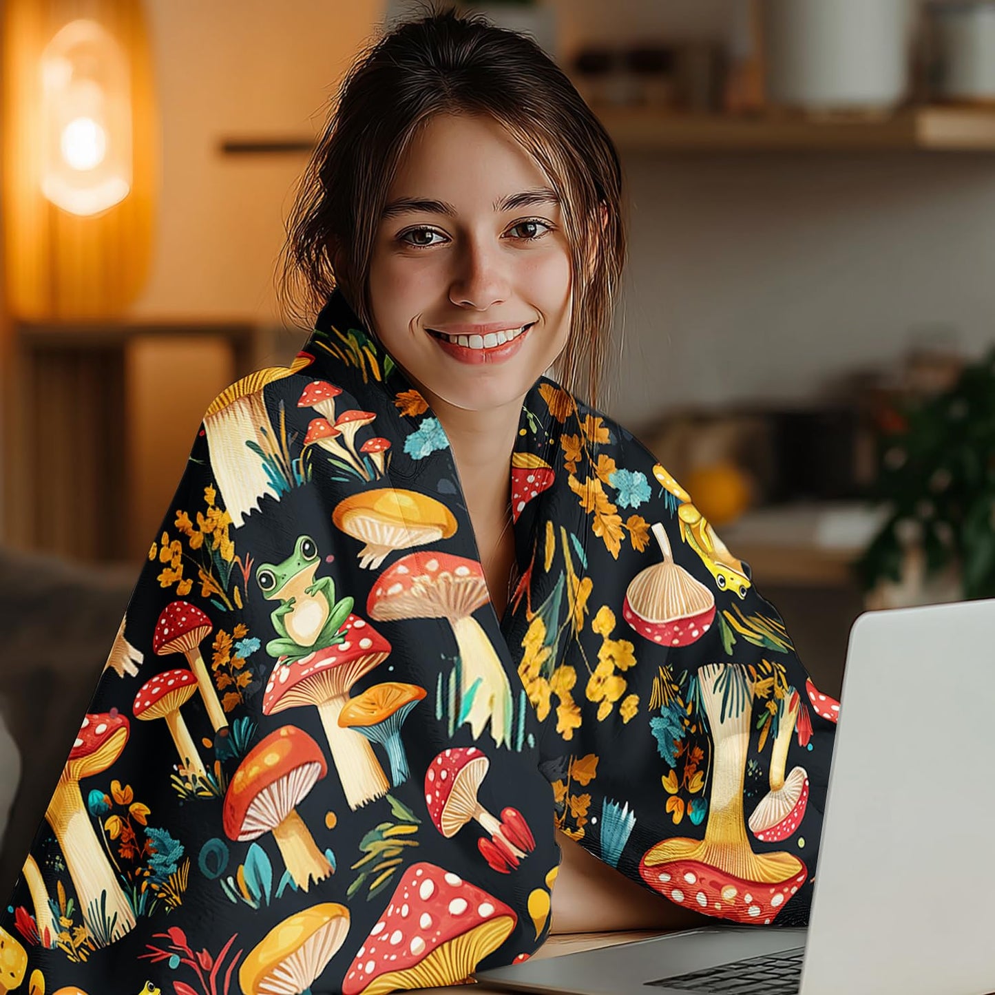 Mushroom Blanket Mushroom Decor Cozy Animal Throw Super Soft Plush Flannel Fleece Blanket Gift for Kids Adults Men Women Ultra Warm & Lightweight Flannel, 50"X40"
