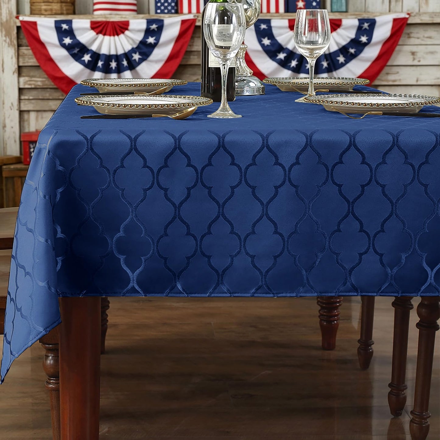 SASTYBALE Jacquard Rectangle Tablecloth, Navy Blue, 52" x 70"