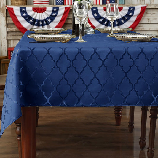 SASTYBALE Jacquard Rectangle Tablecloth, Navy Blue, 52" x 70"