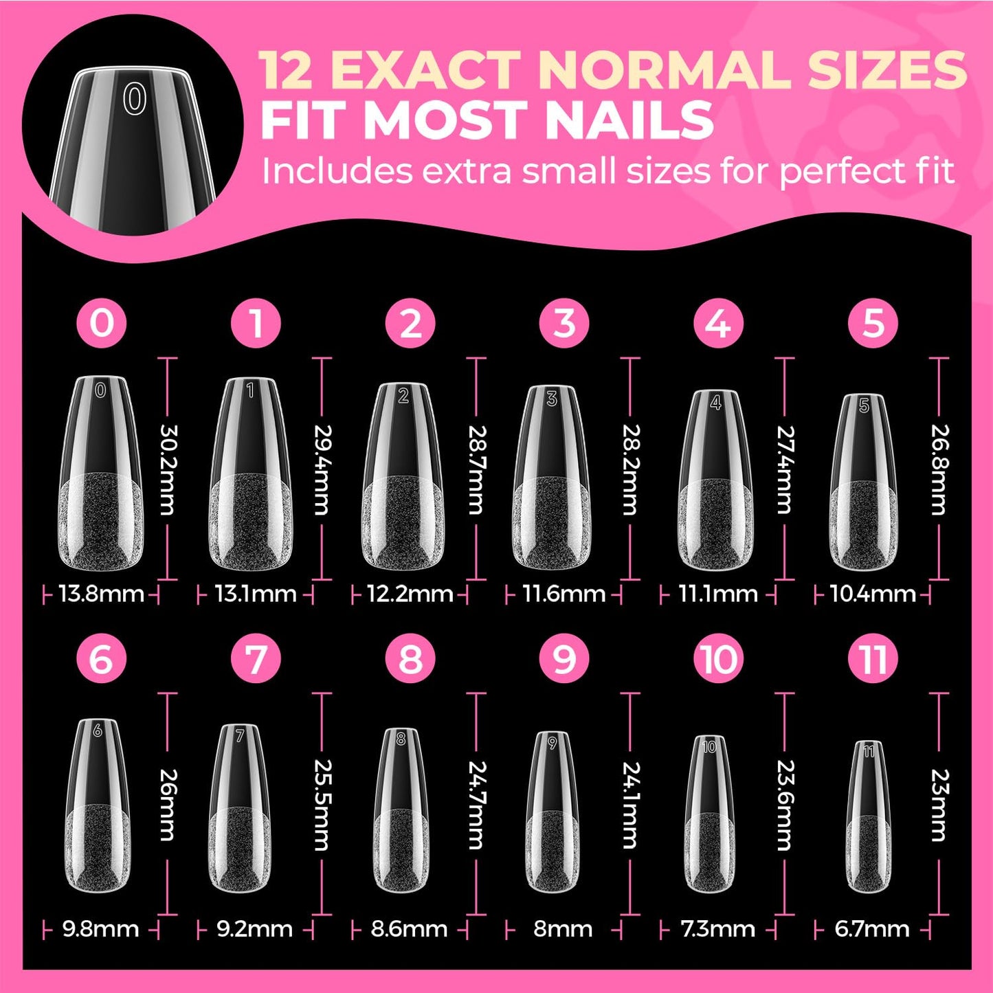 UNA GELLA Long Coffin Nail Tips, 504pcs Pre-Shape Fake Nails Half Matte Full Cover Acrylic Gel Nail Tips Clear Long Coffin Press On Nails Home DIY Extension 12 Sizes Gelly Tips